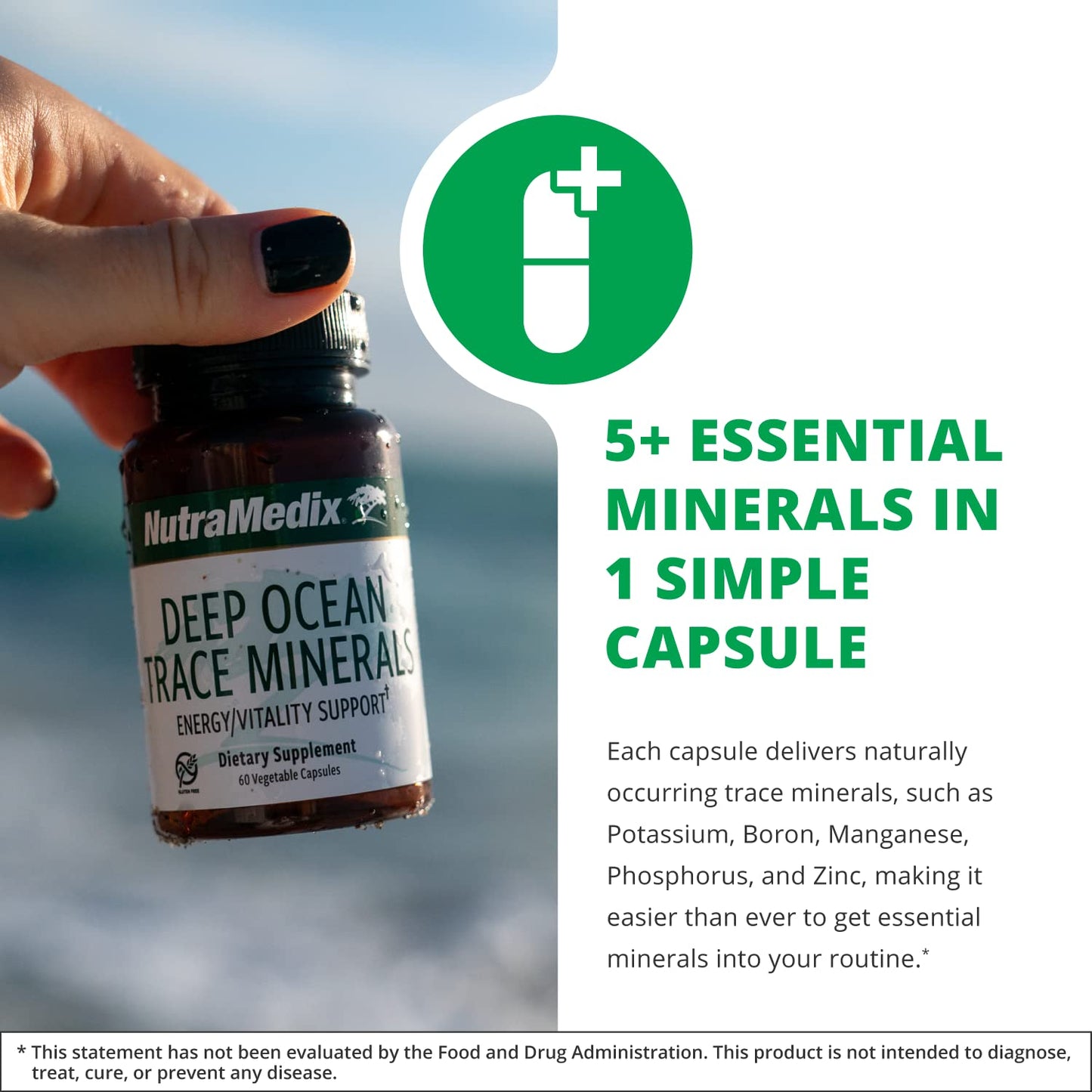 NutraMedix Deep Ocean Trace Minerals 1,000mg Capsules, 60 Count