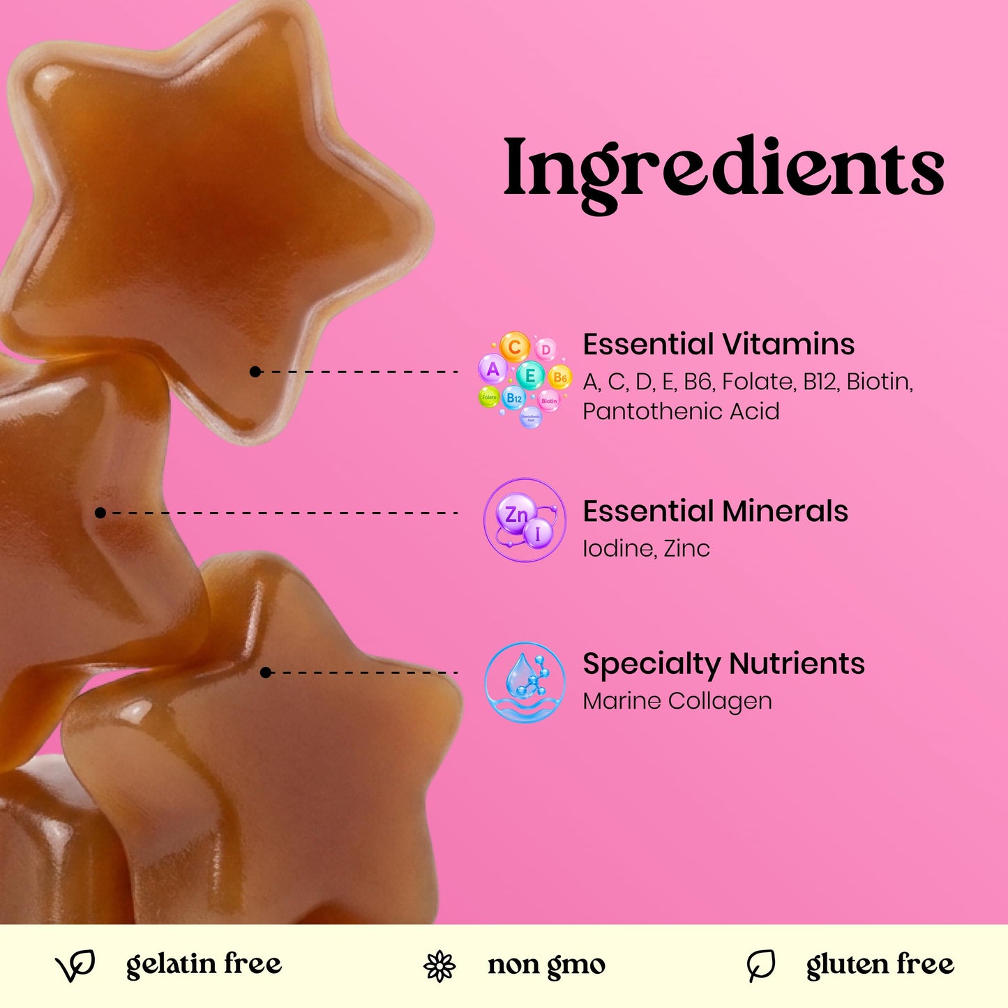 VITA GLOBE Hair Skin & Nails Gummy with Collagen 20mg + Biotin, Vegan, 60 Count