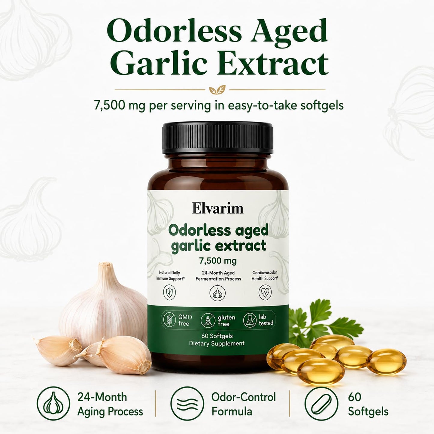 Ikokei Elvarim Odorless Aged Garlic Extract Softgel 60 Count