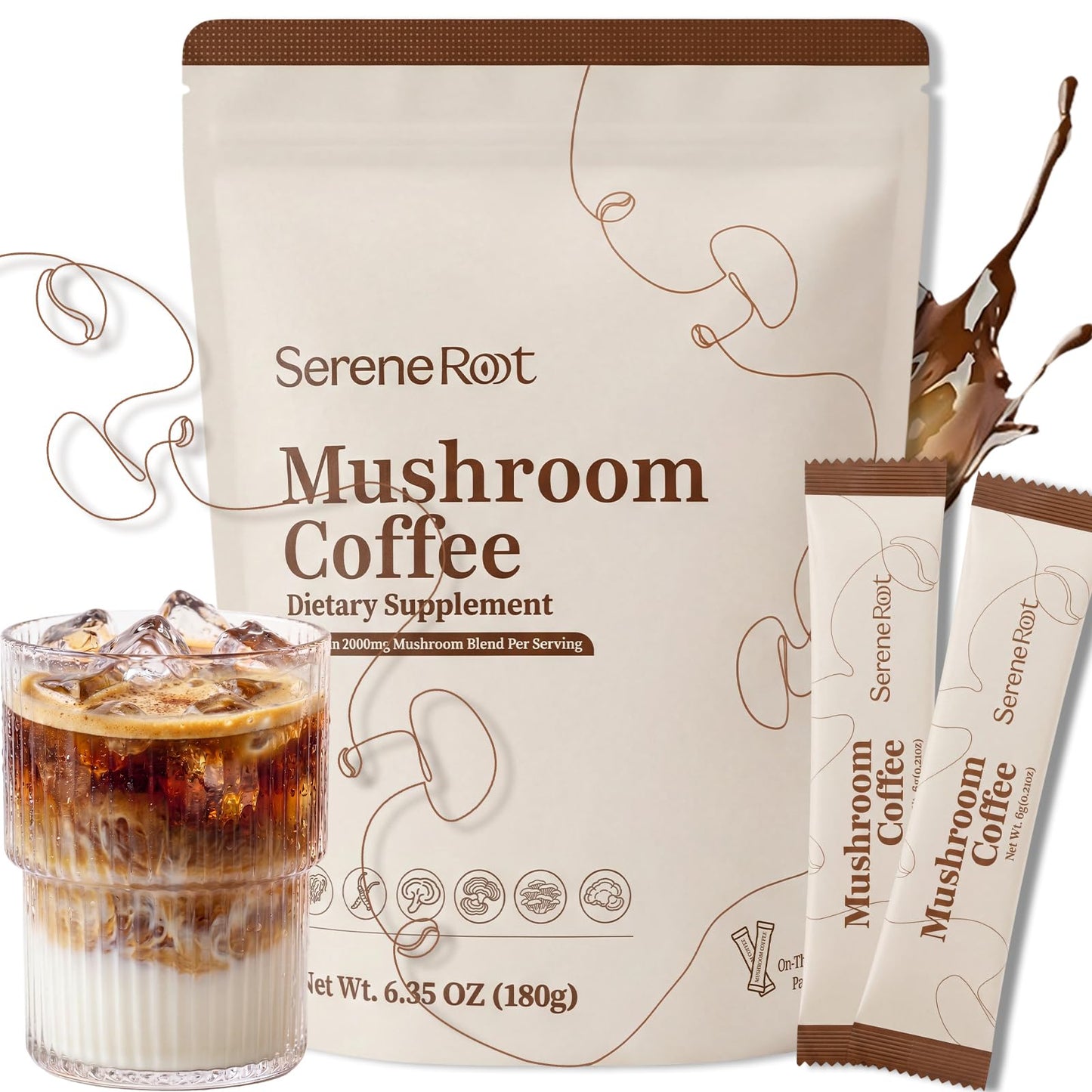 SereneRoot Mushroom Coffee Powder 6.35 Ounce