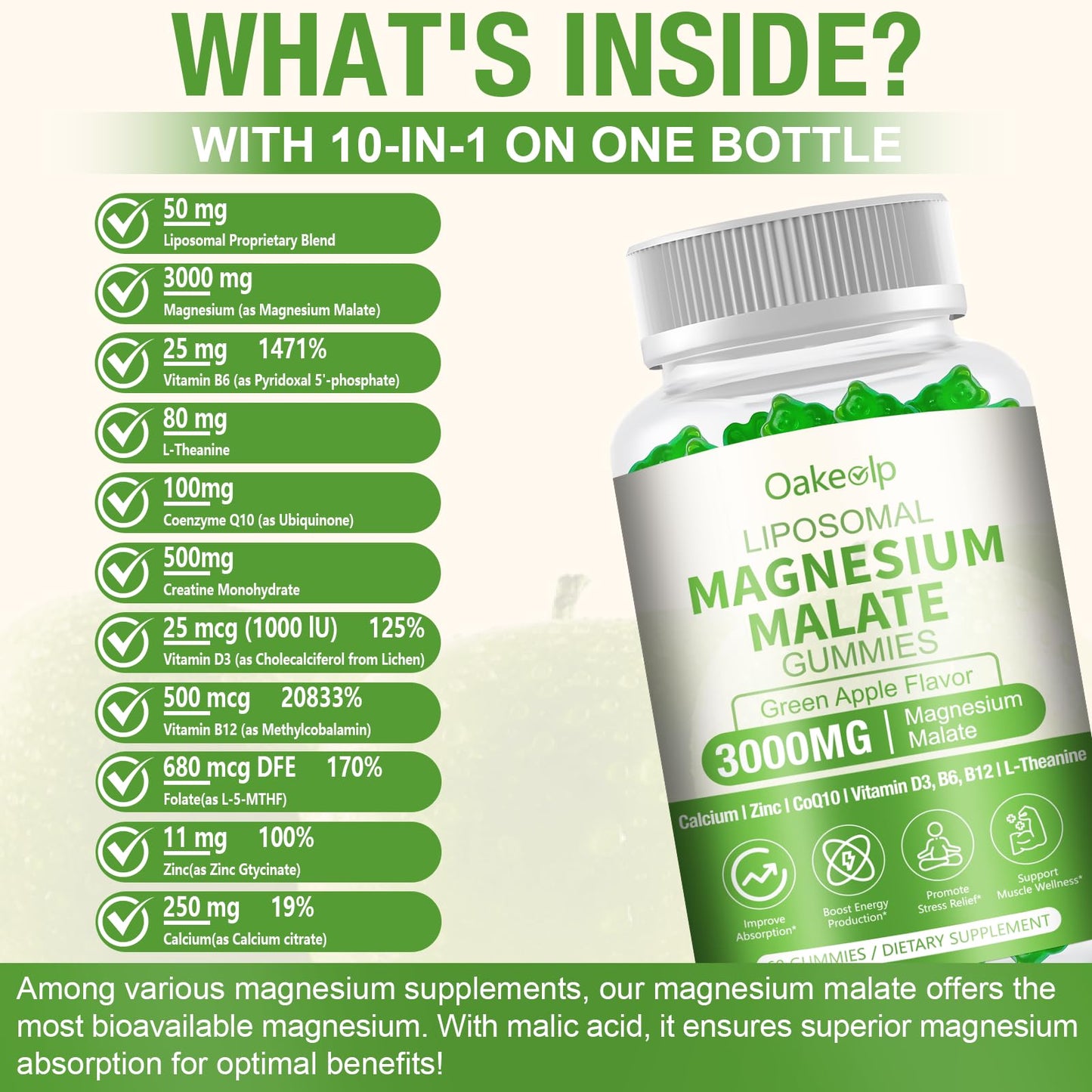Oakevlp Liposomal Magnesium Malate Gummies, 120 Count