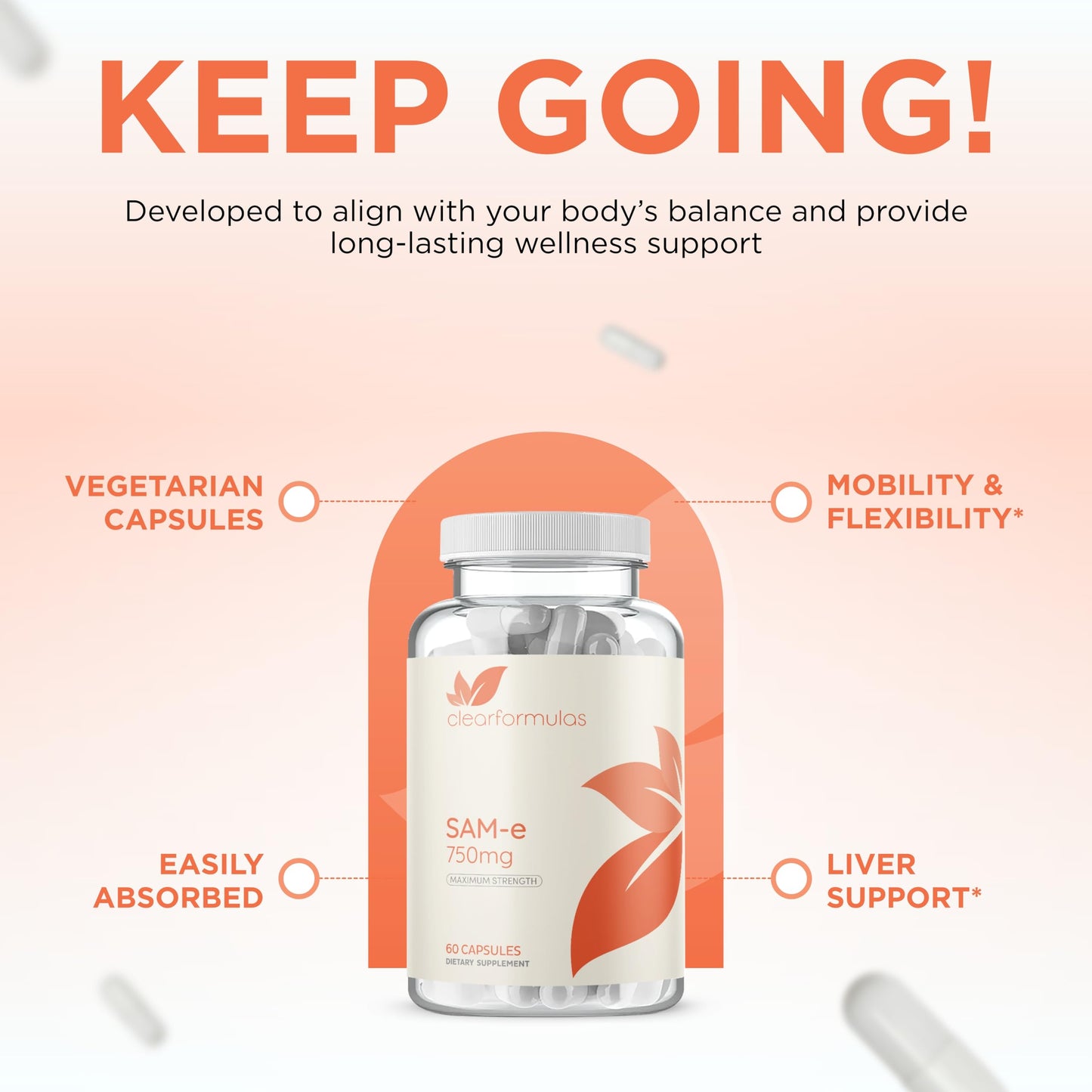 Clear Formulas Bioactive SAM-e 750mg Capsule, 60 Count