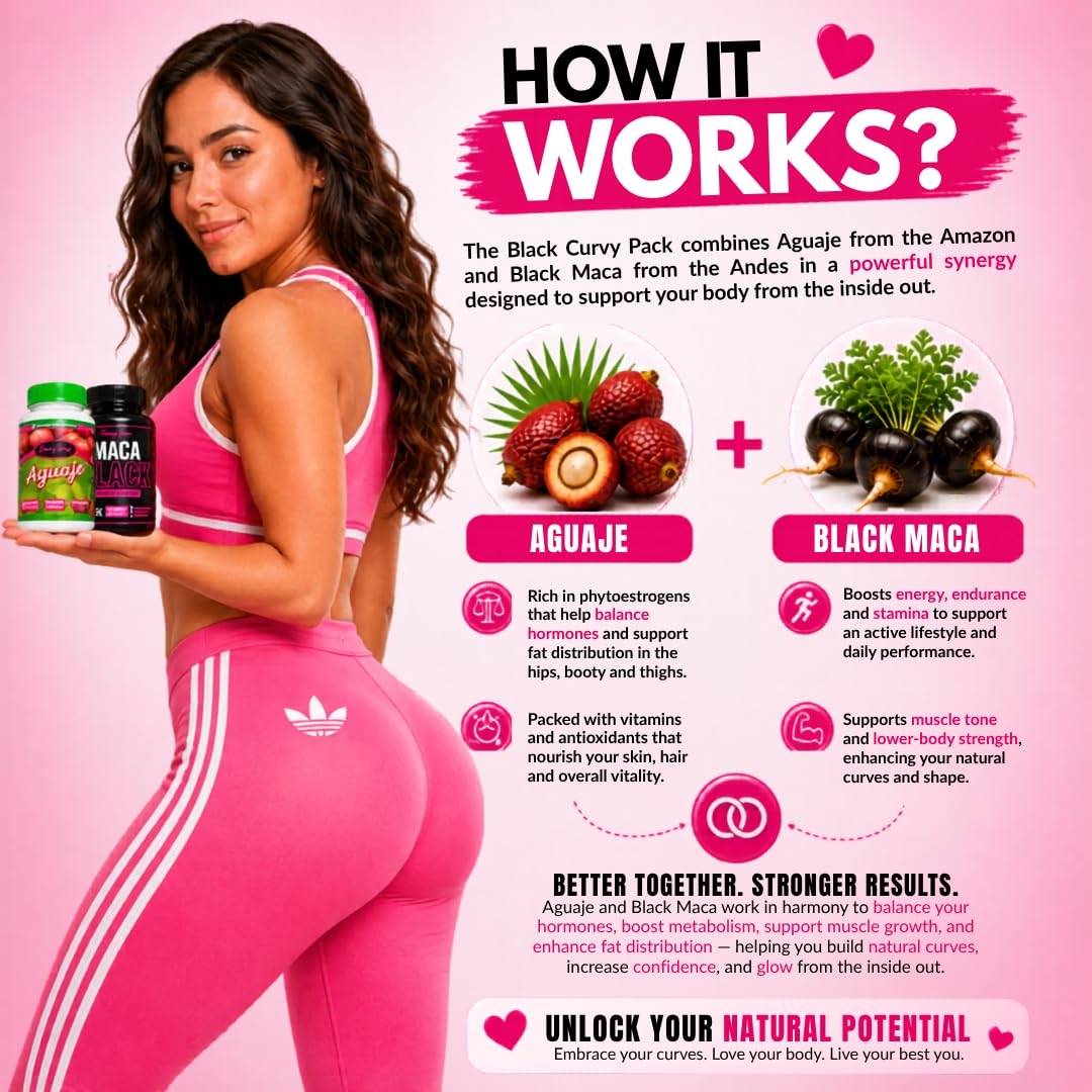Curvy Fruit Maximum Booty Support & Curvier Hips Aguaje + Black Maca Capsules, 100 Count