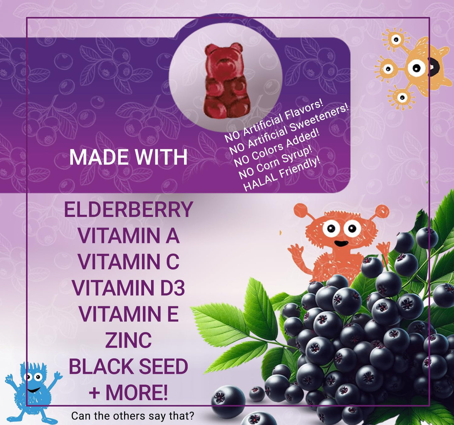 DYMA Elderberry Gummies for Kids 8-in-1, Black Seed Oil Gummies With Multivitamins A, C, D3, E, Zinc, Black Elderberry, Berry Blast Flavor, Non-GMO, No Corn Syrup, Gluten Free, 60 Gummies