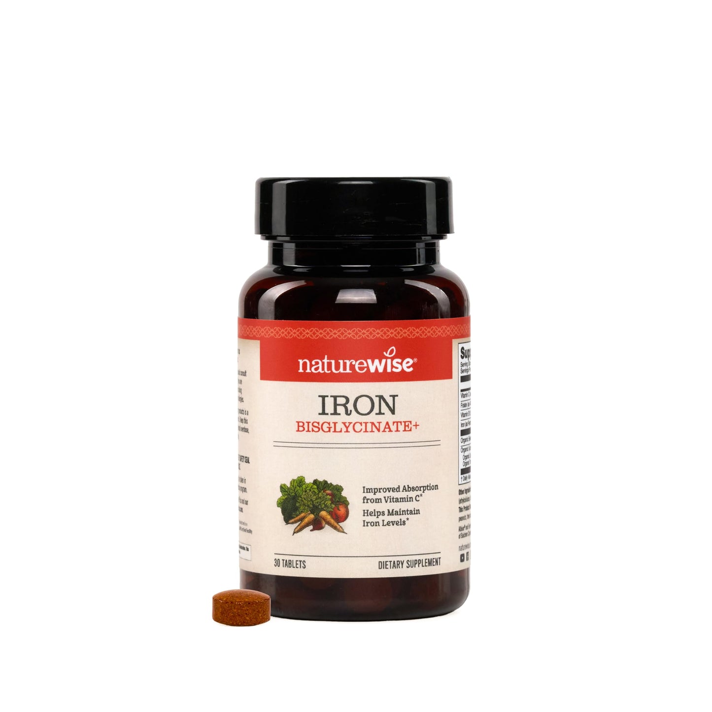 NatureWise Vegan Iron Supplement for Women & Men Tablets, 30-Count