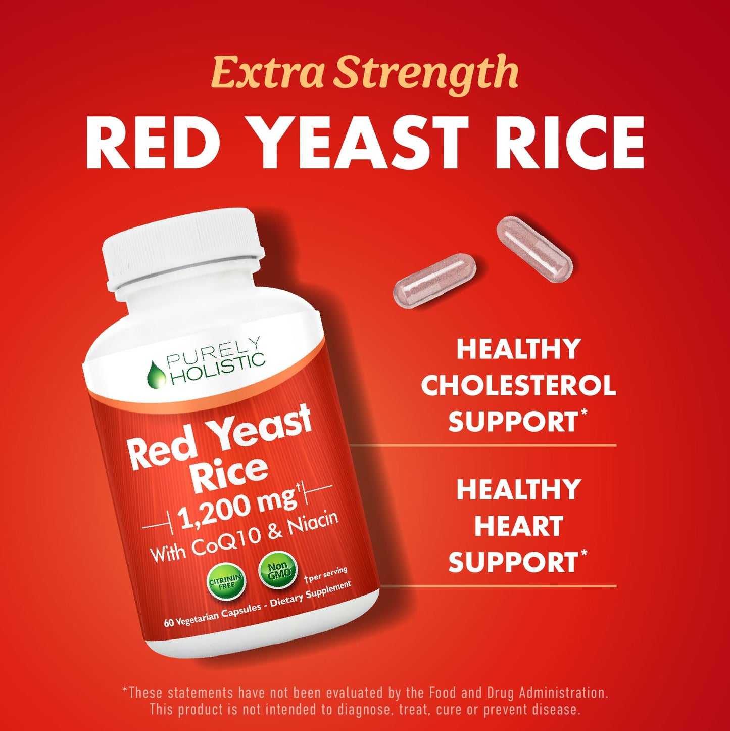 Purely Holistic Red Yeast Rice with CoQ10 Supplement, Capsule, 60 Count