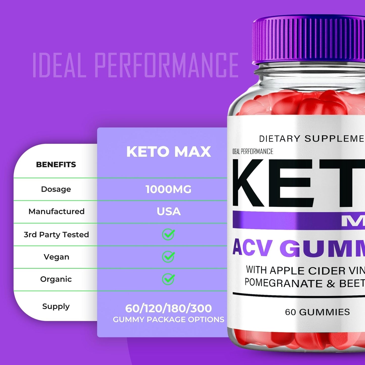IDEAL PERFORMANCE Keto Max ACV Gummies 60 Count