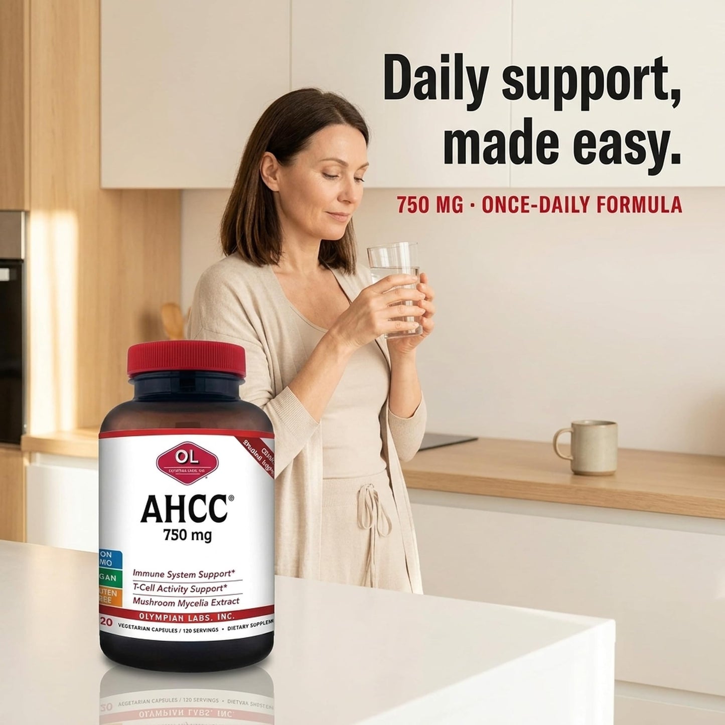 Olympian Labs Premium AHCC Supplement 750mg per Capsule, 120 Capsules