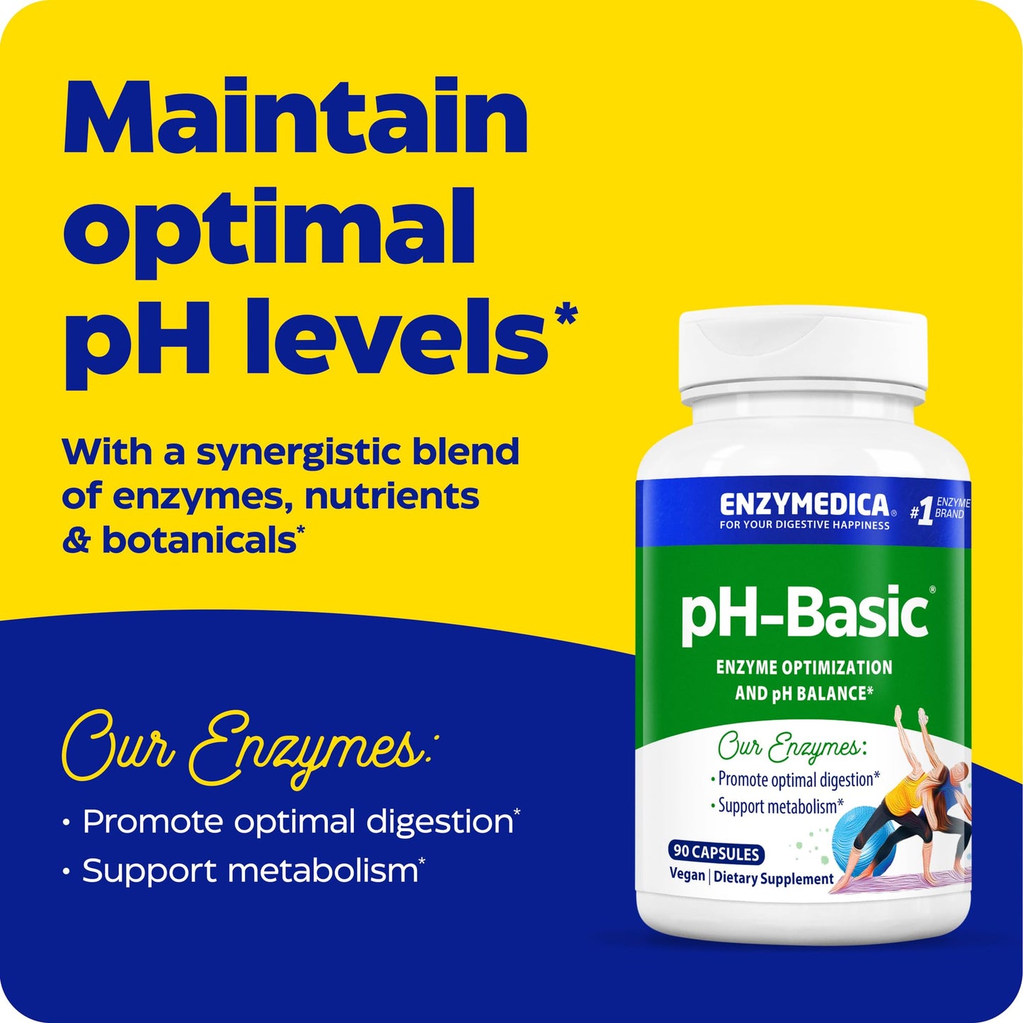 Enzymedica pH-Basic Digestive Enzymes for pH Balance, Gut Health & Digestion, 90 Capsules