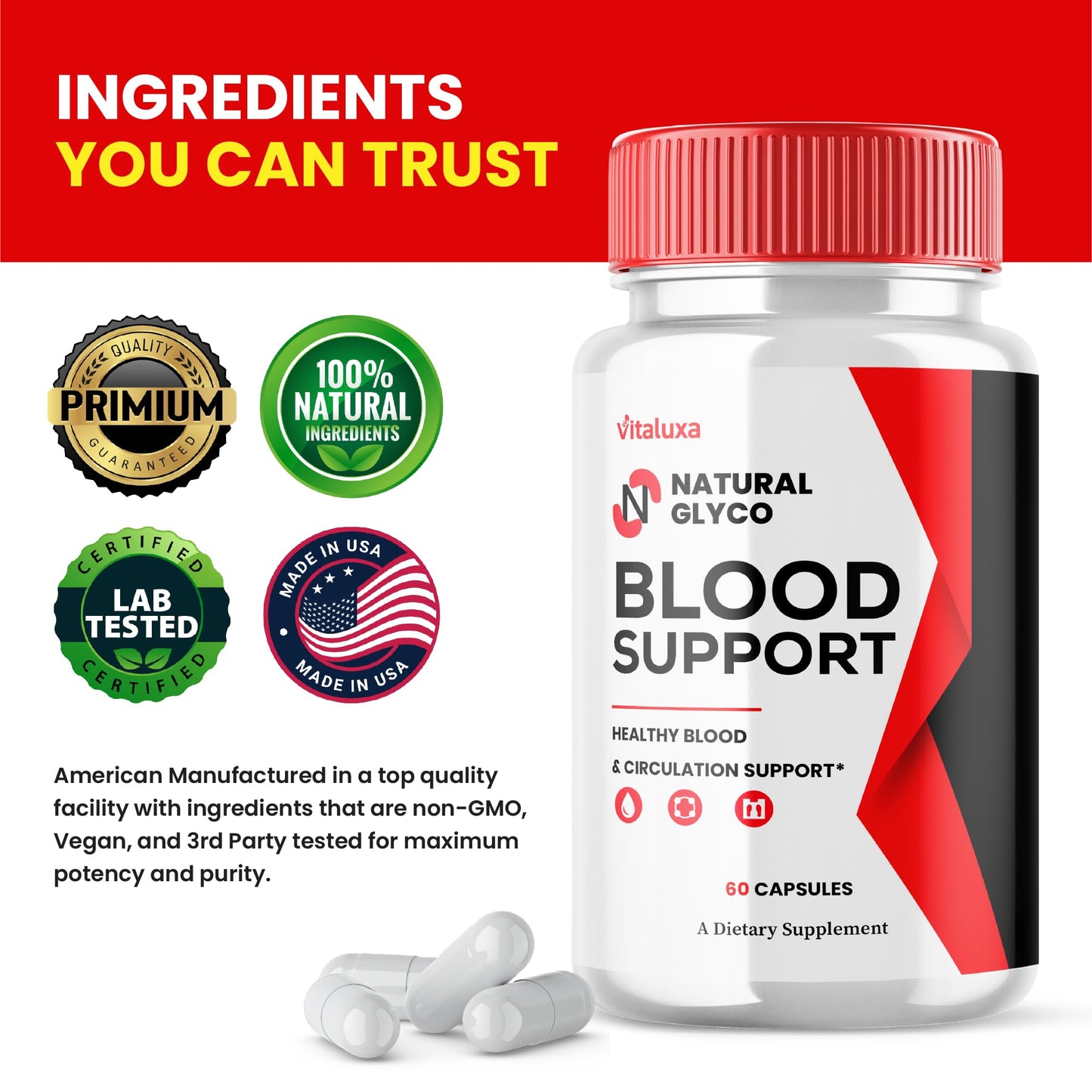 Vitaluxa Natural Glyco Blood Sugar Supplement Capsule 60 Count