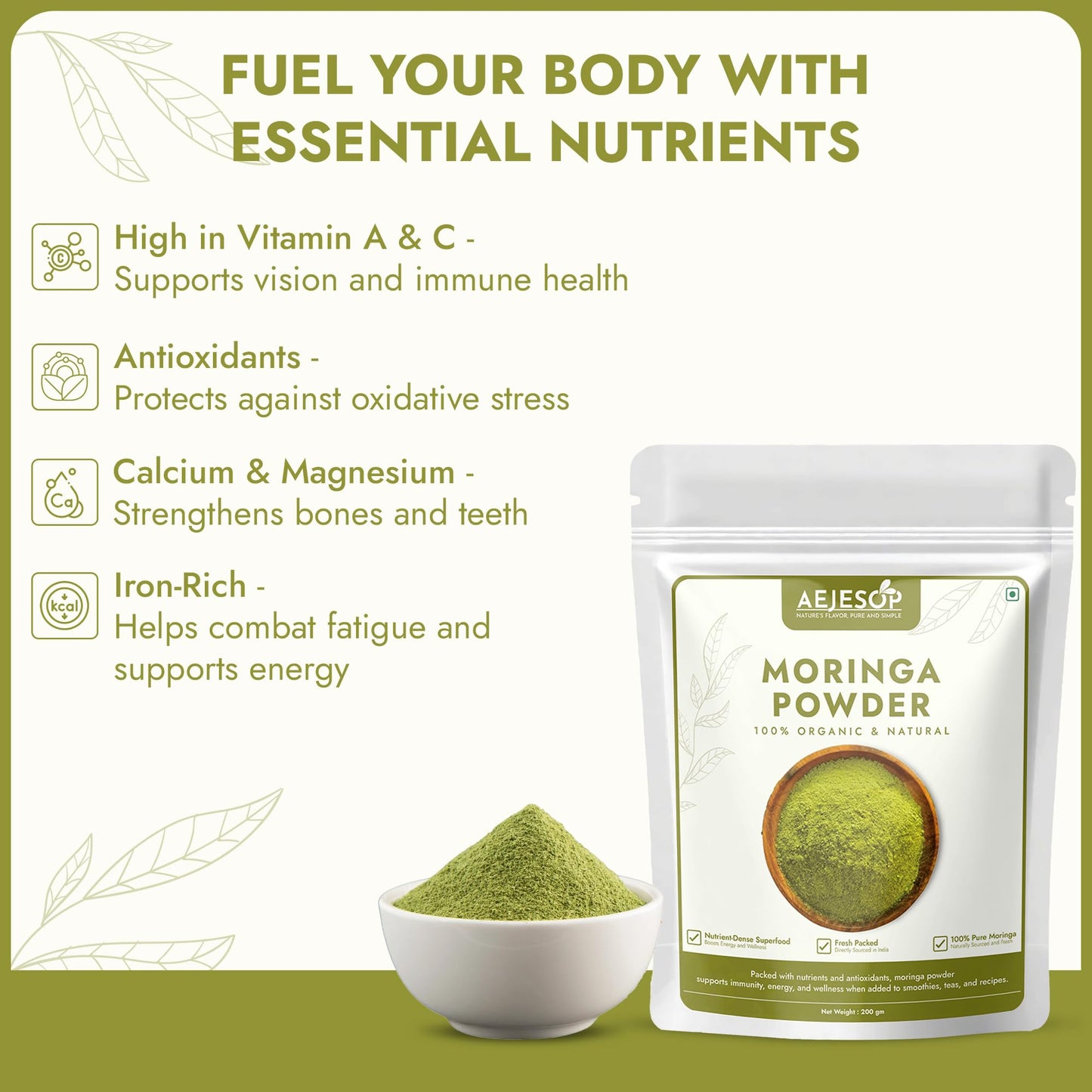 AEJESOP Organic Moringa Oleifera Leaf Powder 7 oz