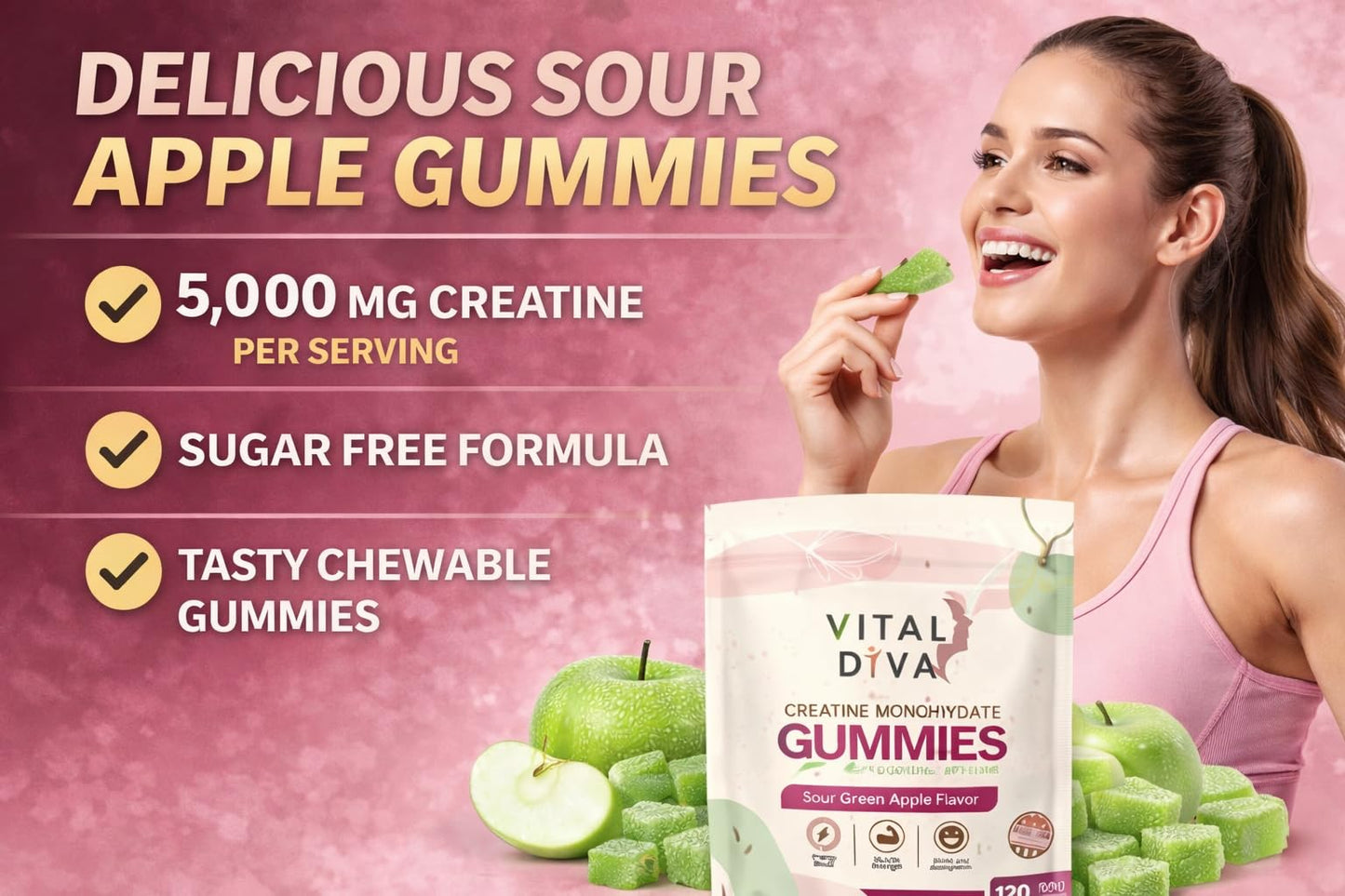 Vital Diva Creatine Monohydrate Gummies for Women, 120 Count