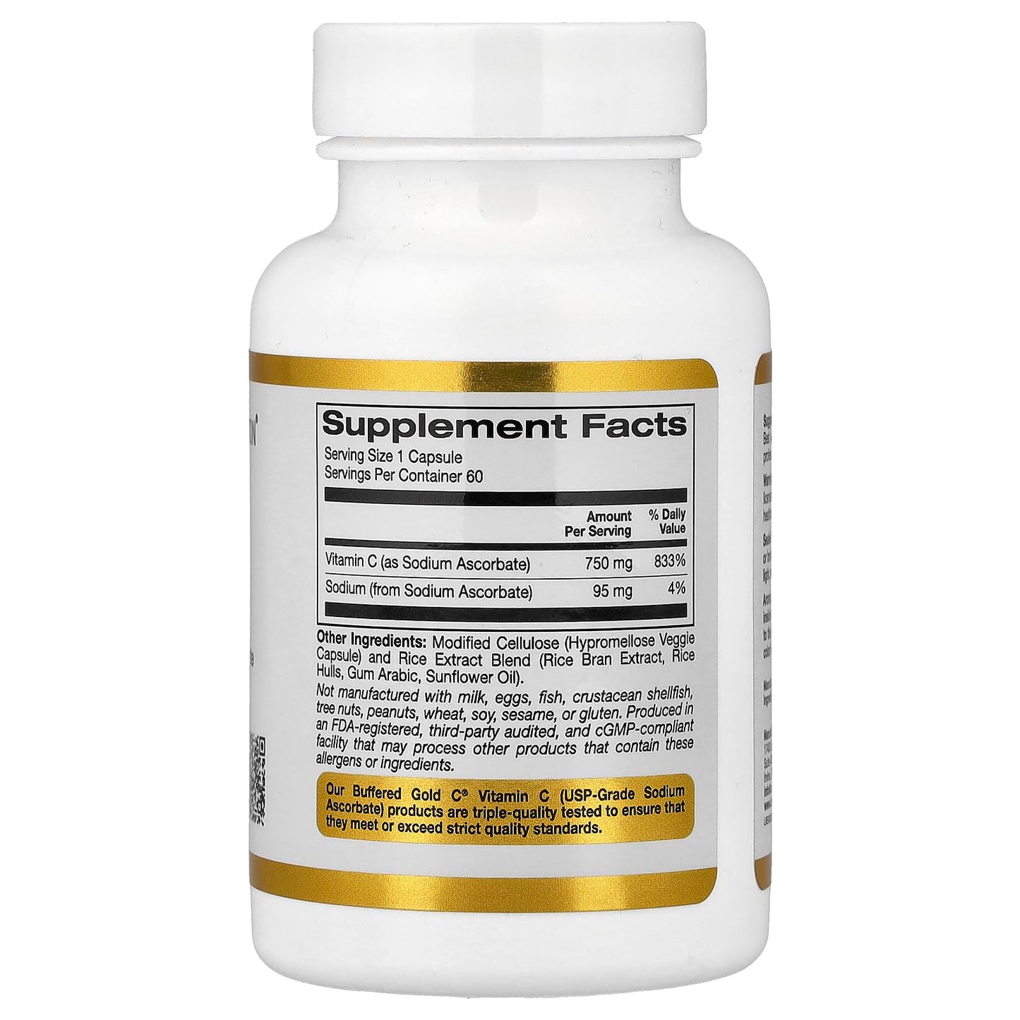 California Gold Nutrition Buffered Gold C Gold Standard Sodium Ascorbate (Vitamin C) Capsules, 60 Capsules