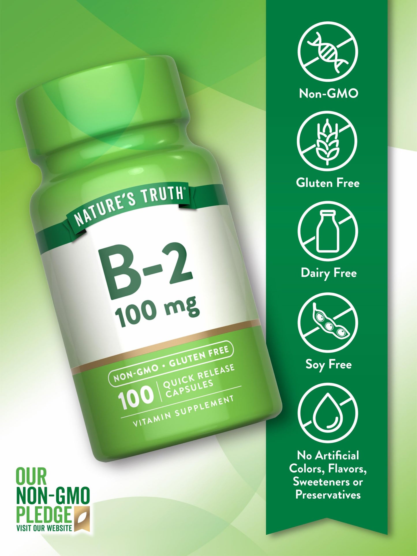 Nature's Truth B2 Vitamin Riboflavin 100mg Capsules 100 Count