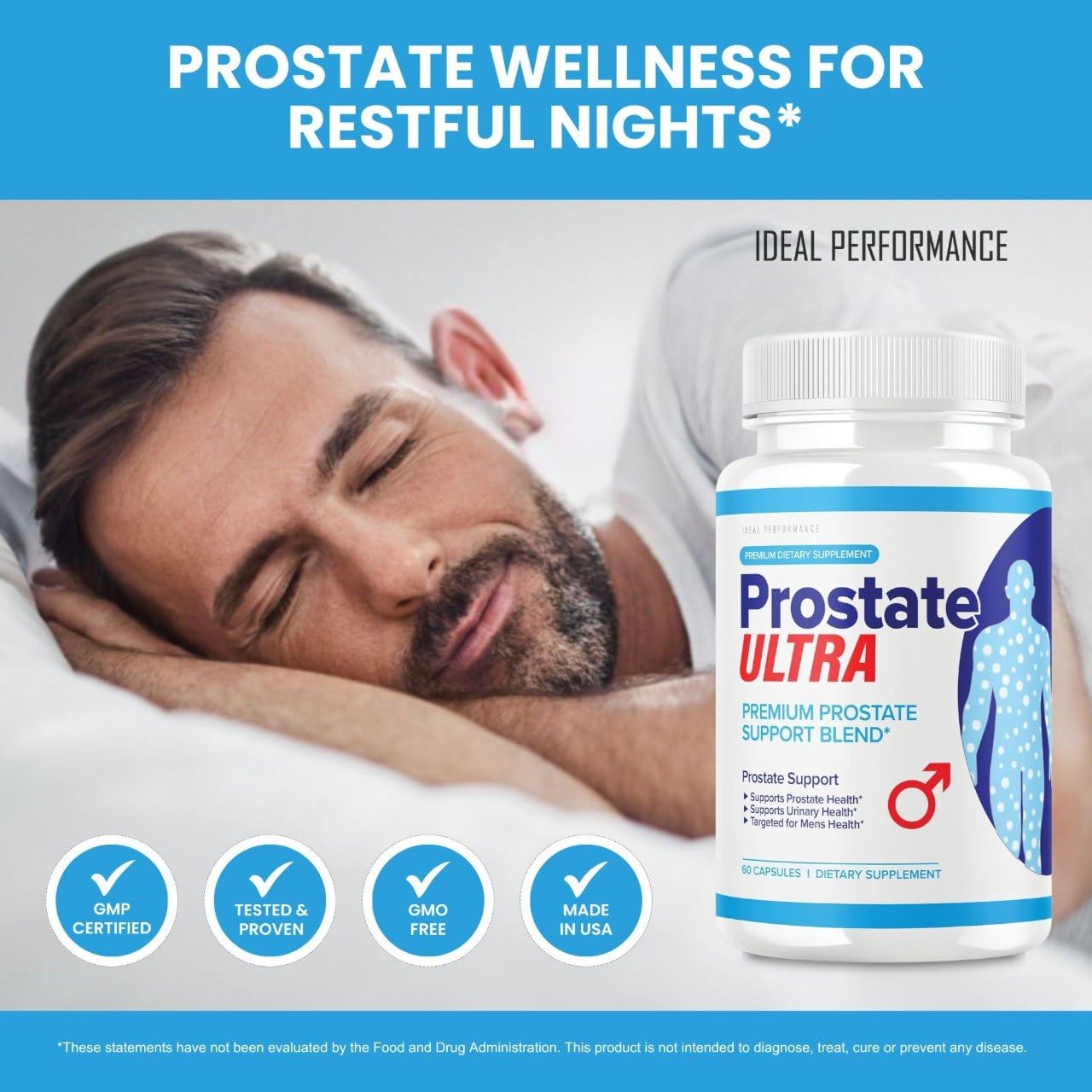 IDEAL PERFORMANCE Prostate Ultra Supplements for Men Prostate Health Formula Capsules, 180 Capsules