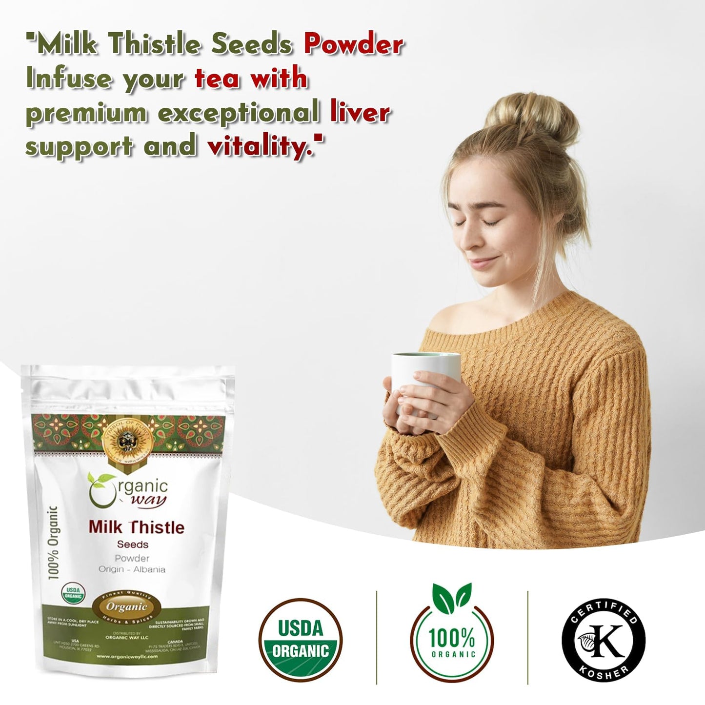 Organic Way Milk Thistle Seeds Powder 2 Ounce