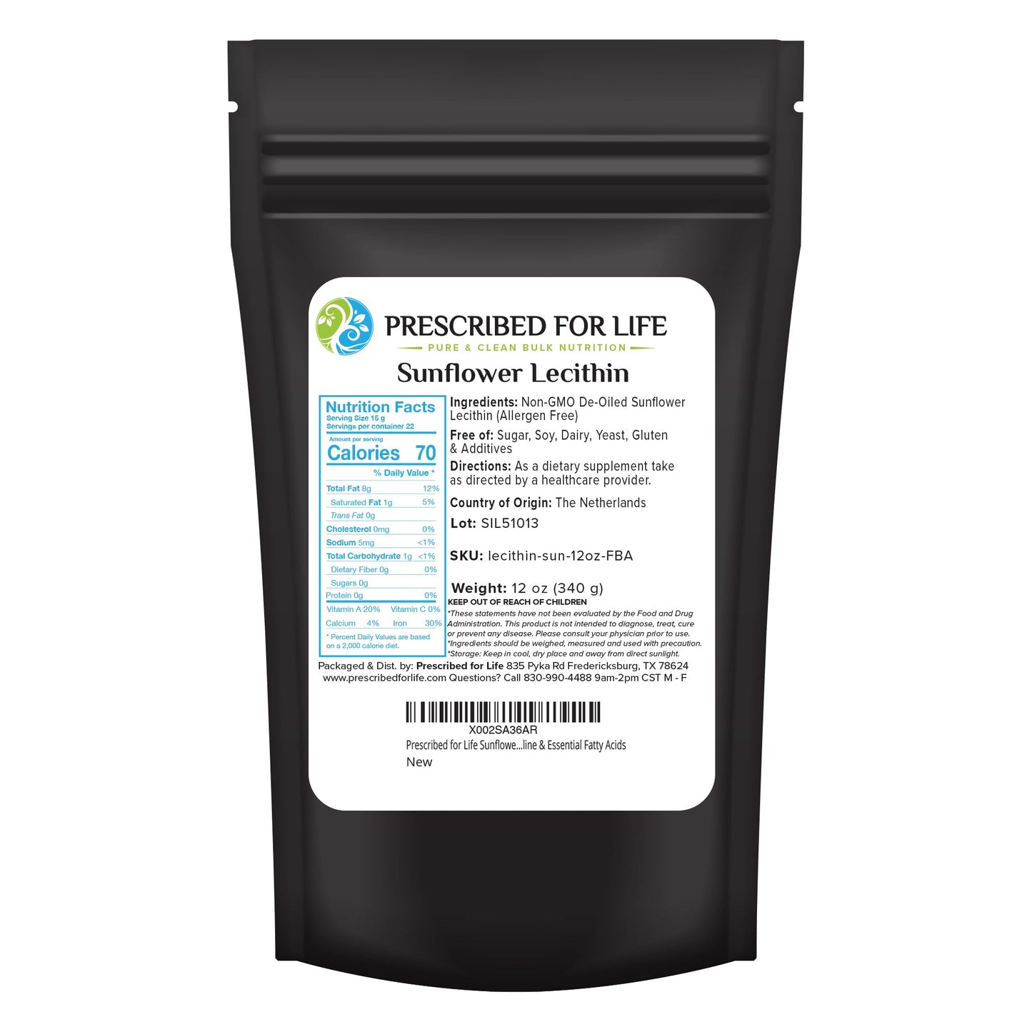 Prescribed For Life Sunflower Lecithin Powder, 11.99 oz