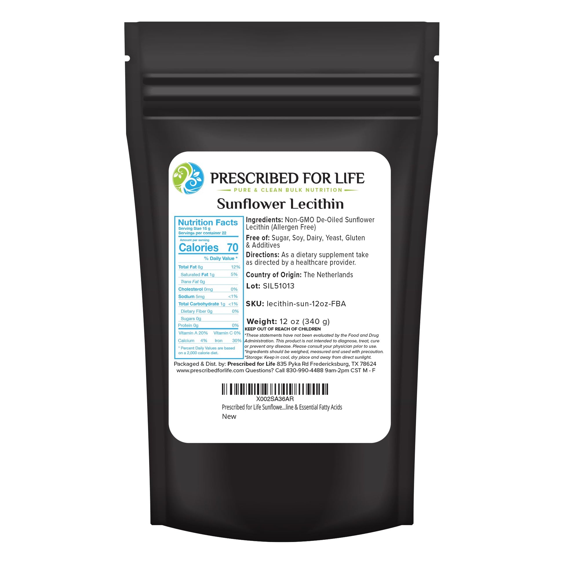 Prescribed For Life Sunflower Lecithin Powder, 11.99 oz