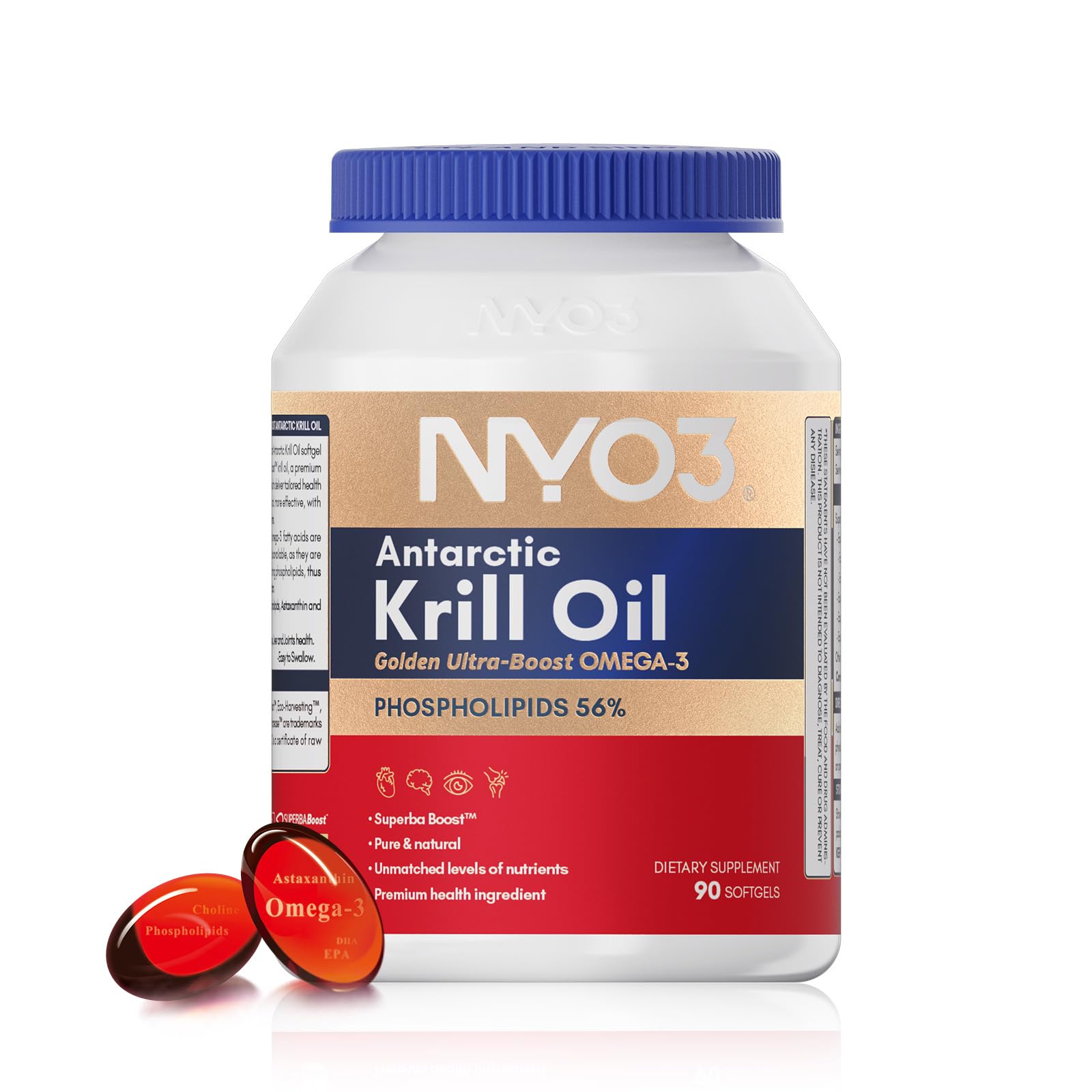 NYO3 1500mg Krill Oil Omega-3 Supplement Softgels 90 Count
