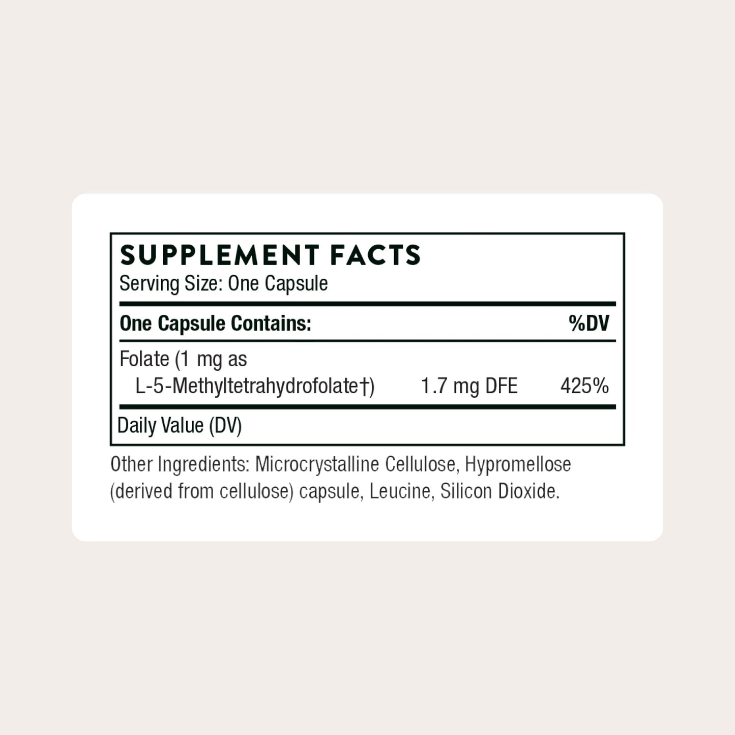 THORNE 5-MTHF 1 mg Active Methylfolate Vitamin B9 Supplement Capsules 60