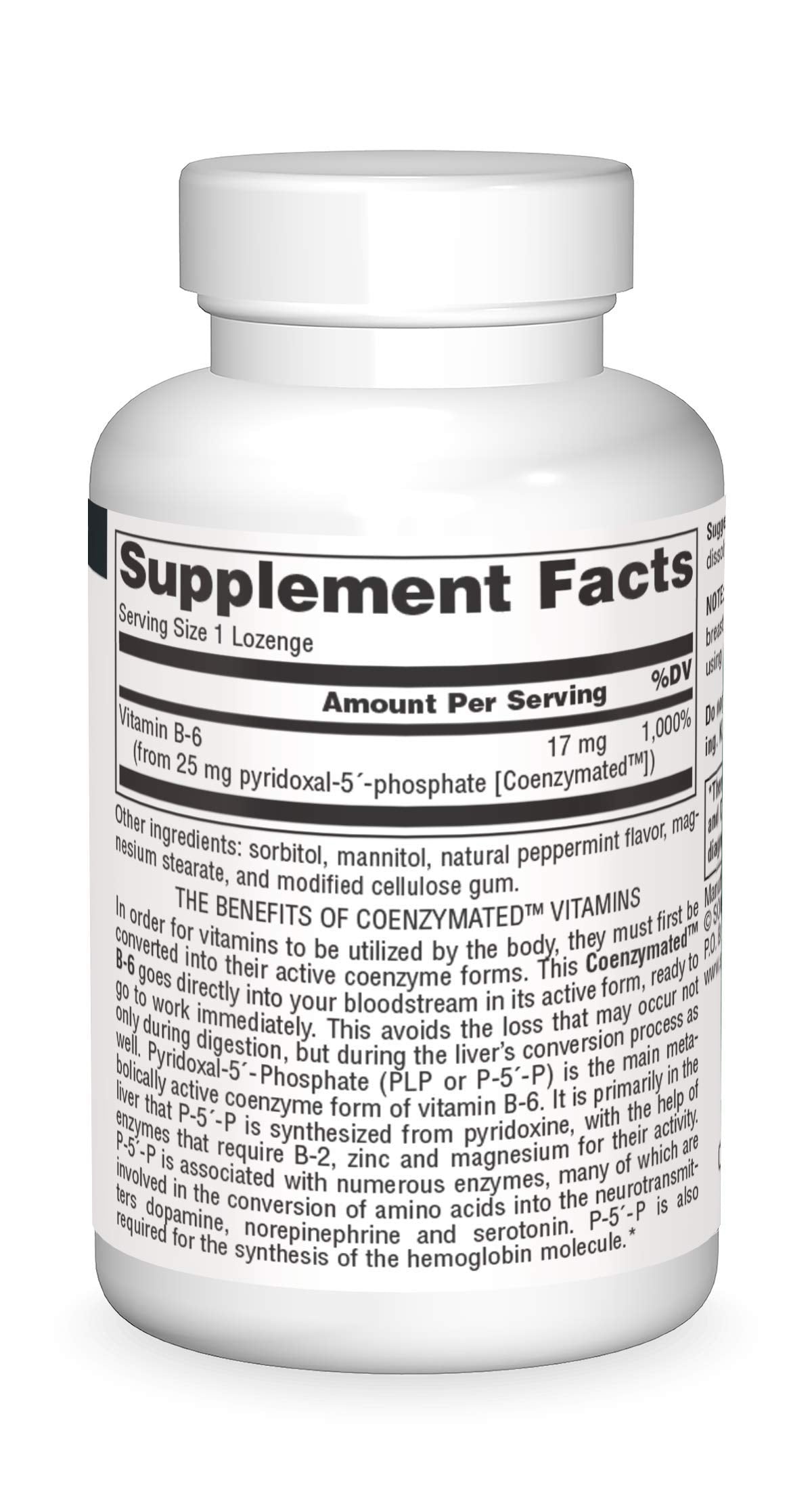 Source Naturals Coenzymated B-6 25mg P-5 Pyridoxal-5 Phosphate Sublingual Vitamin Lozenge, 30 Count