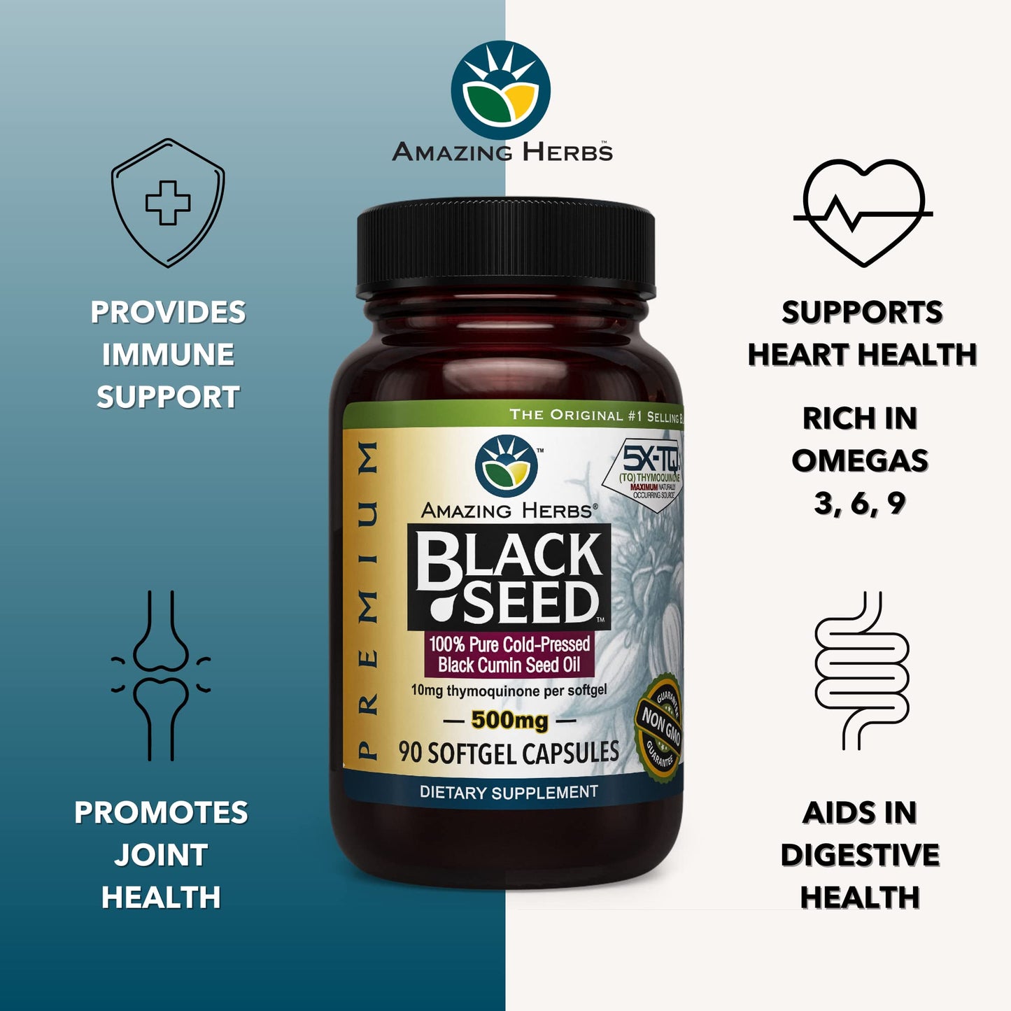 Amazing Herbs Black Seed Oil 500mg Capsules - 90 Count