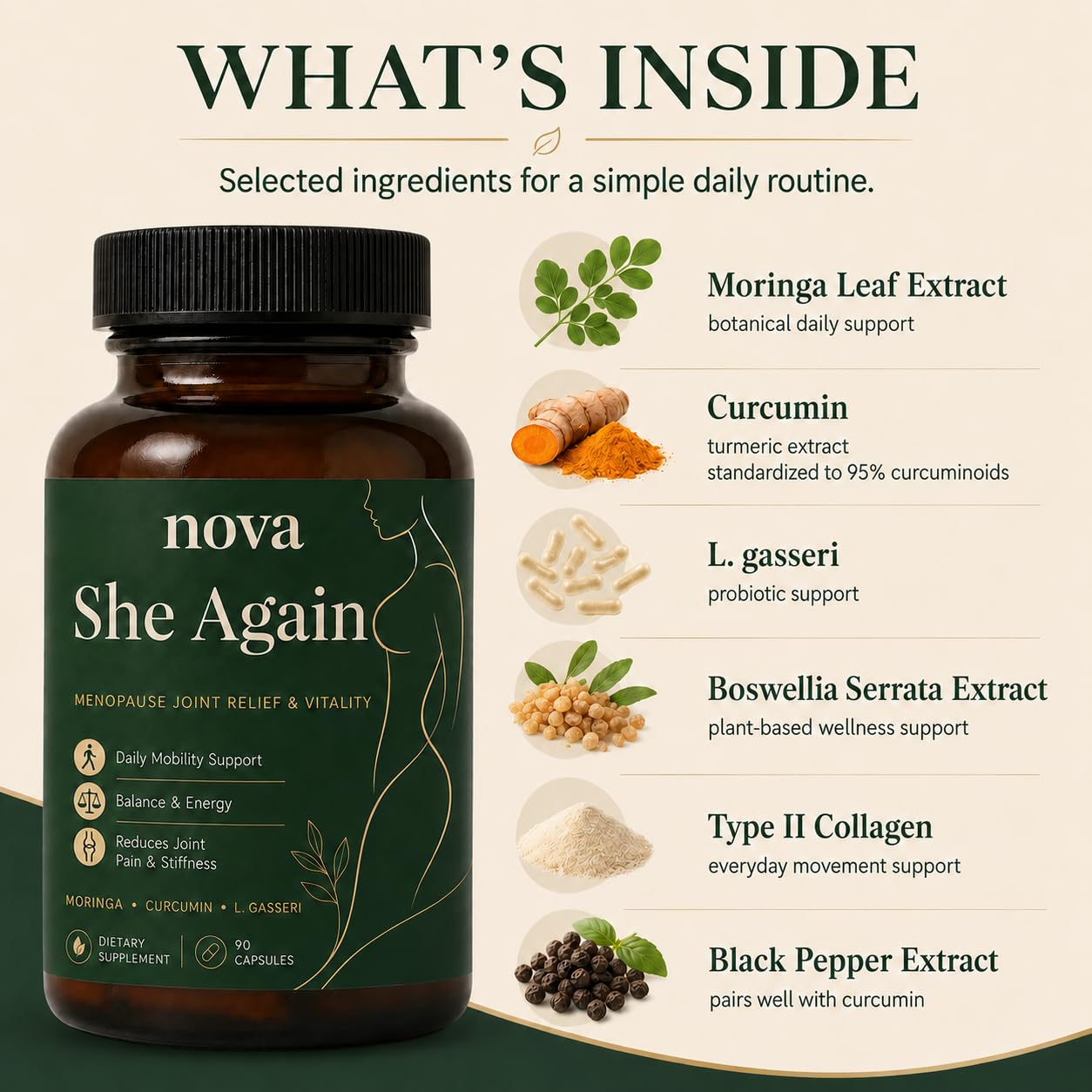 LUXEBARE Nova She Again Menopause Supplements Capsules, 90 Count