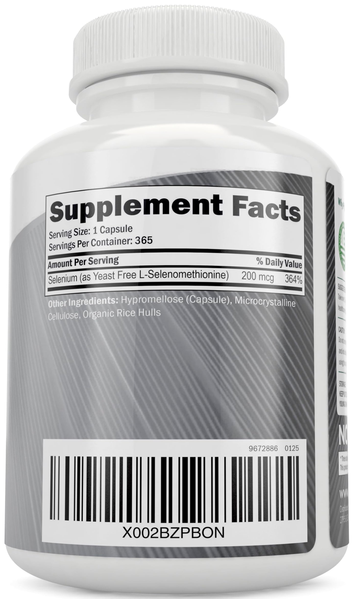 Purely Holistic Selenium 200mcg Vegan Capsules - L-Selenomethionine, Antioxidant Trace Mineral, Made in USA, 365 Capsules