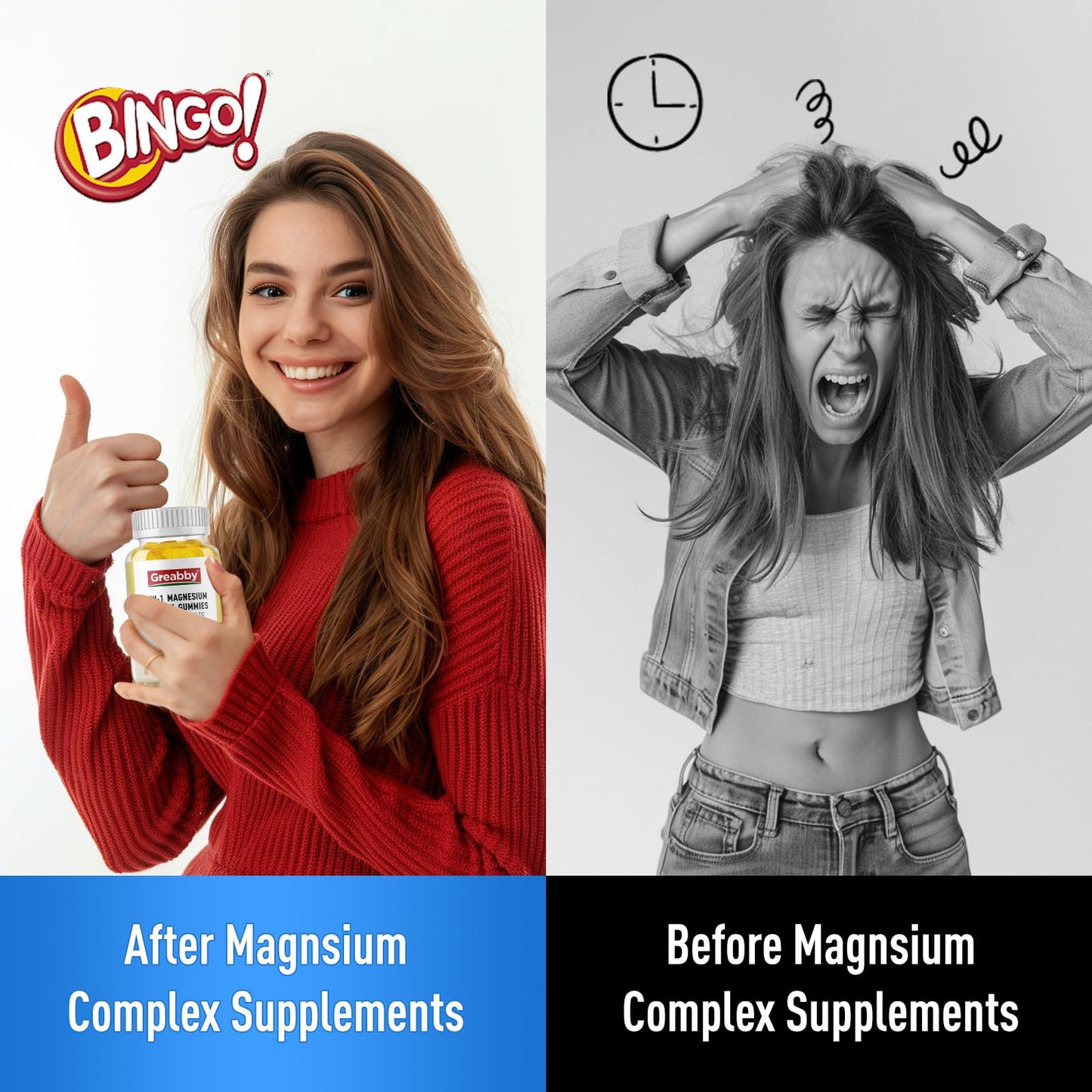 GREABBY Triple Magnesium Complex Gummies 800mg Magnesium Glycinate & Citrate, with Apigenin & L-Theanine, for Kids & Adults, Naturally Asleep & Muscle Cramps, 60 Gummies