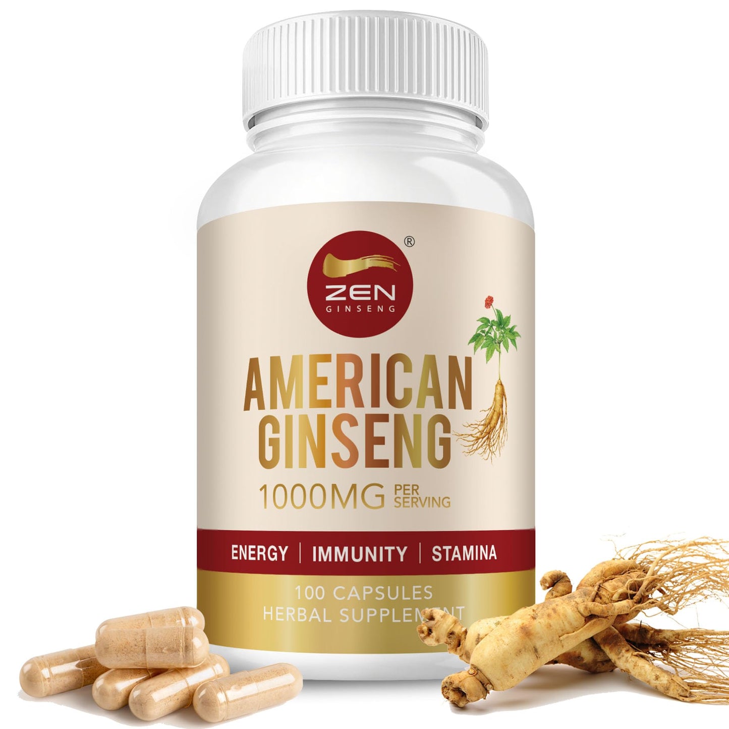 Zen Ginseng American Ginseng 500mg, 100 Capsules
