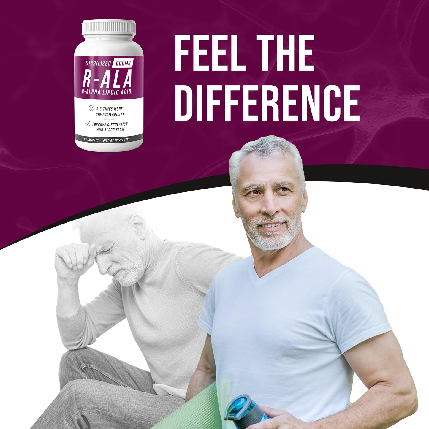 NERVE RENEW R-ALA Stabilized R Alpha Lipoic Acid 600mg Nerve Support Capsule, 60 Count