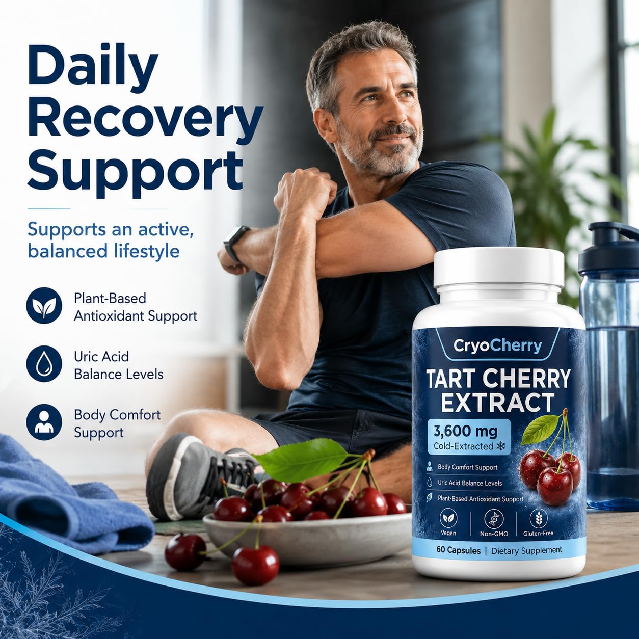Aacnre CryoCherry Tart Cherry Extract Cold-Extracted Tart Cherry Supplement 60 Capsules