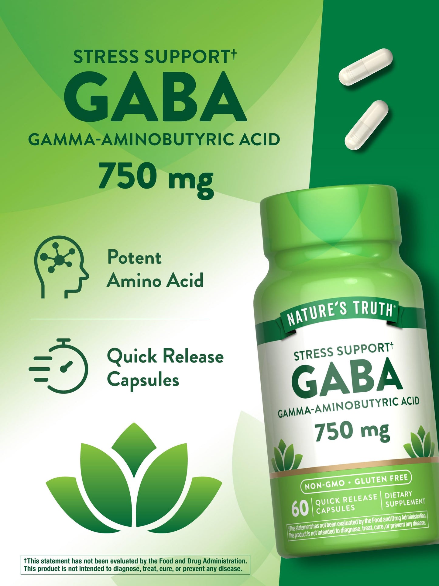 Nature's Truth GABA 750mg Capsules, 60 Count