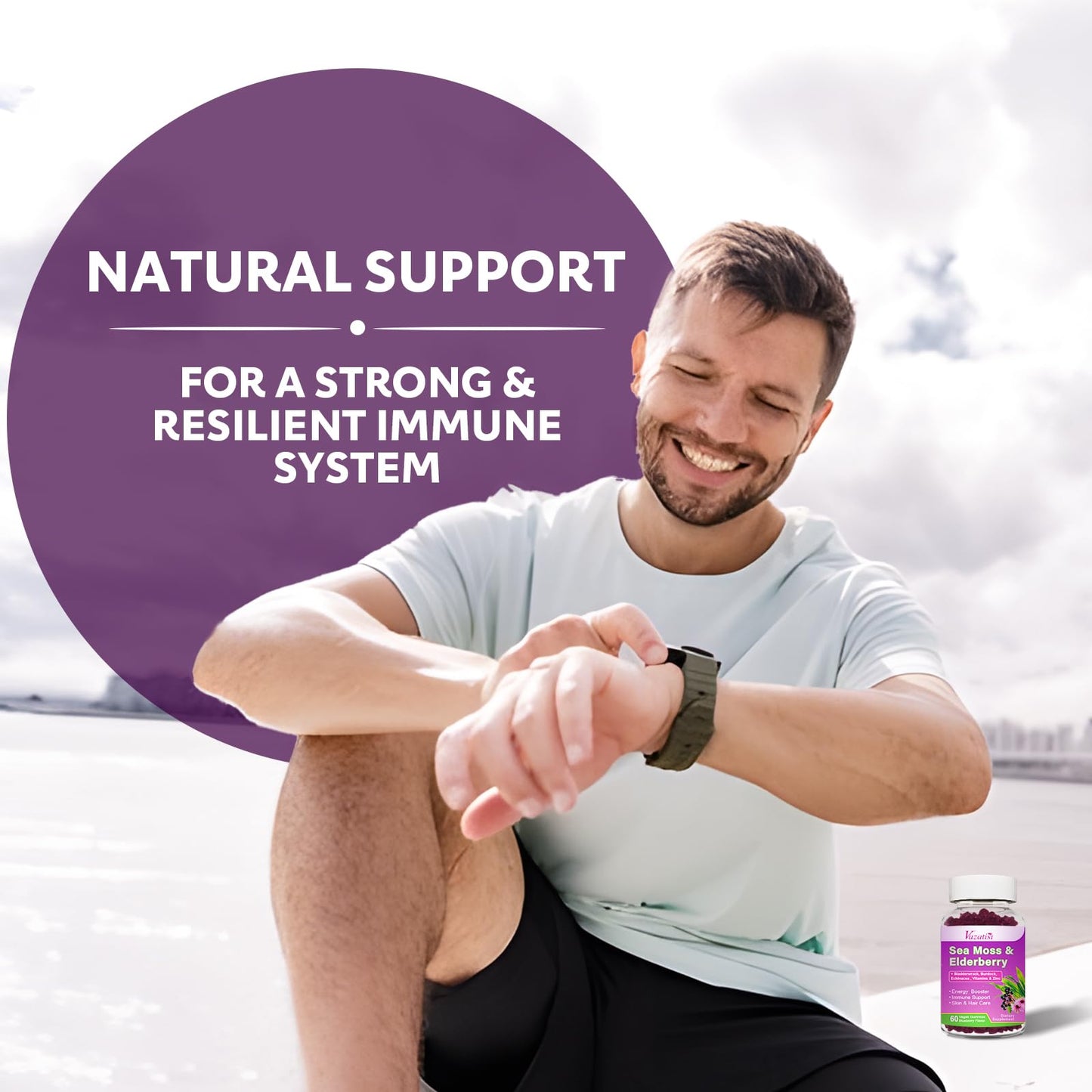 Vazatisi Elderberry Gummies with Sea Moss, Extra Strength Elderberry with Vitamin C, Zinc for Immune Support, Blueberry Flavor, 120 Gummies