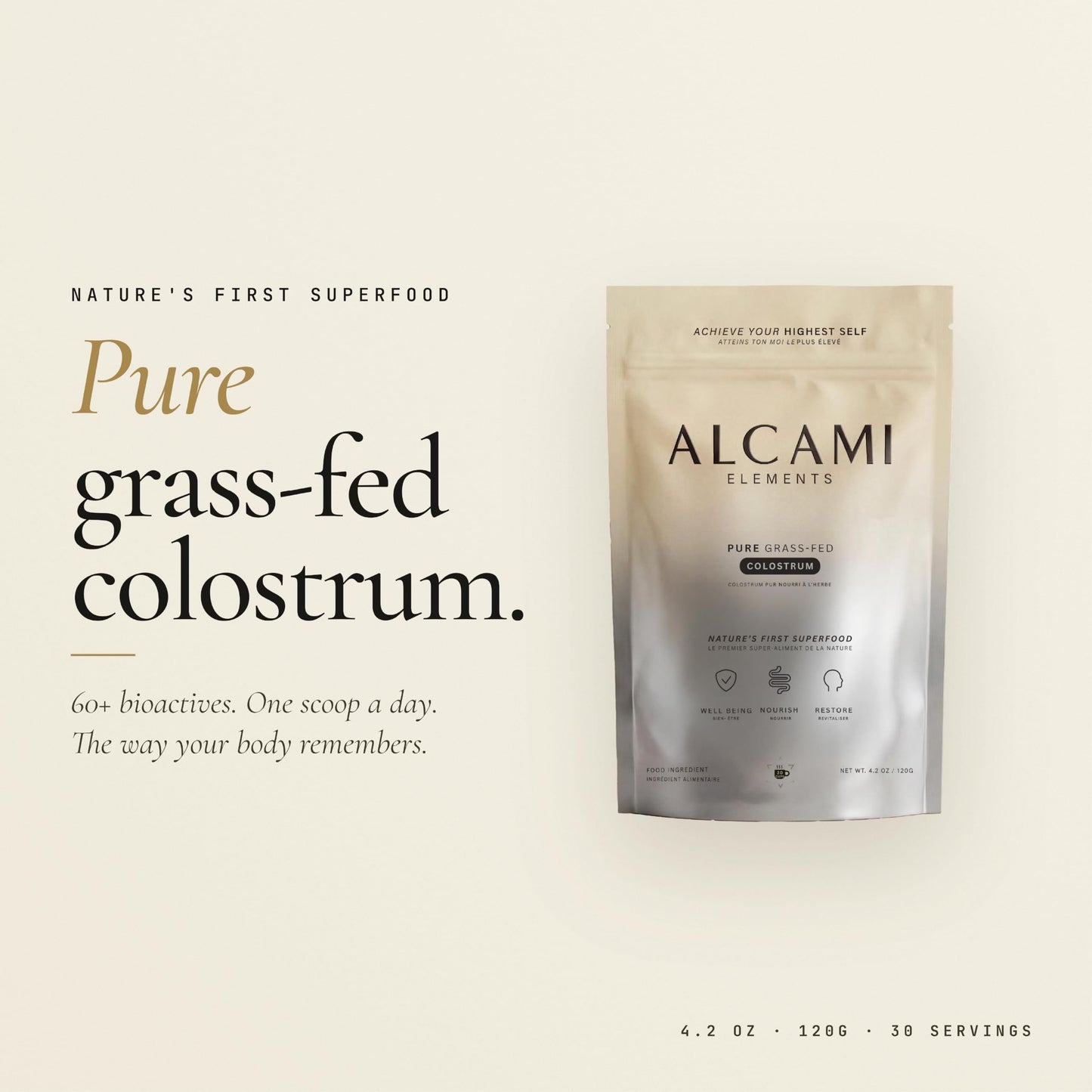 alcami elements Premium New Zealand Grass-Fed Colostrum Powder for Immune System, Gut Health & Athletic Recovery, 4.3 Ounce