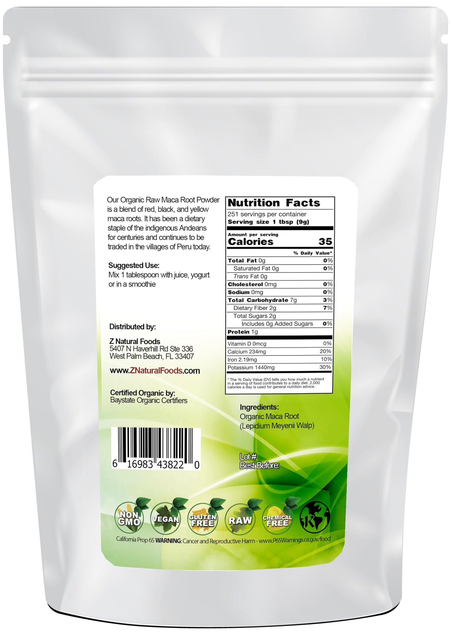 Z Natural Foods Organic Maca Root Powder, 80 oz
