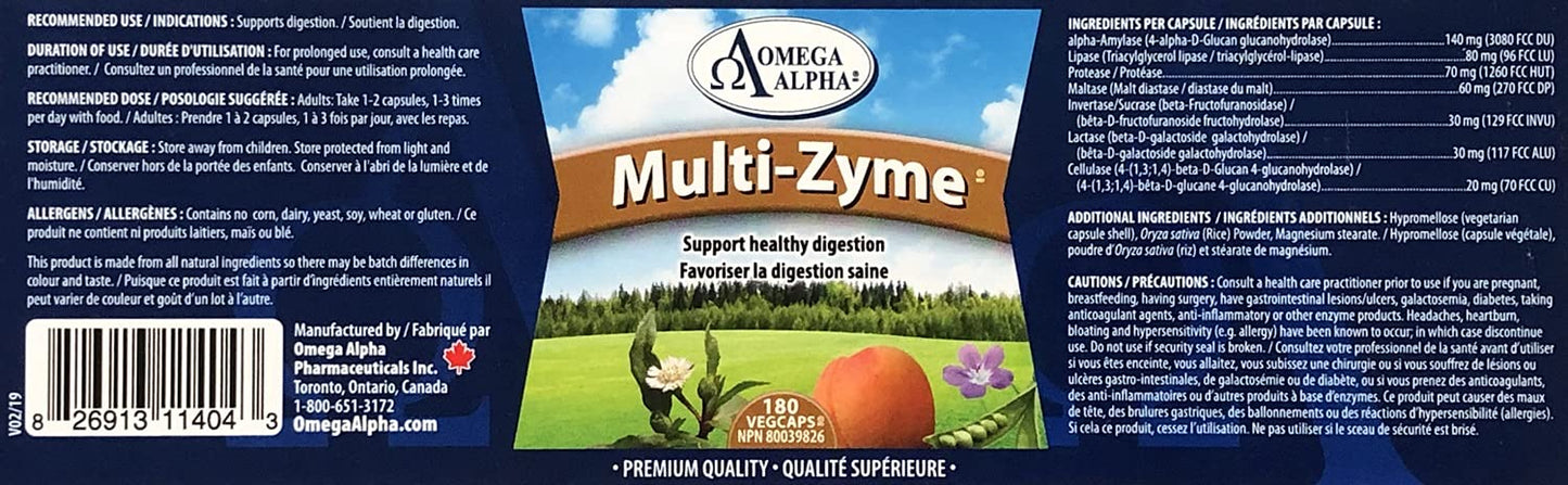 Omega Alpha Multi-Zyme Digestive Enzyme Capsule 180 Count