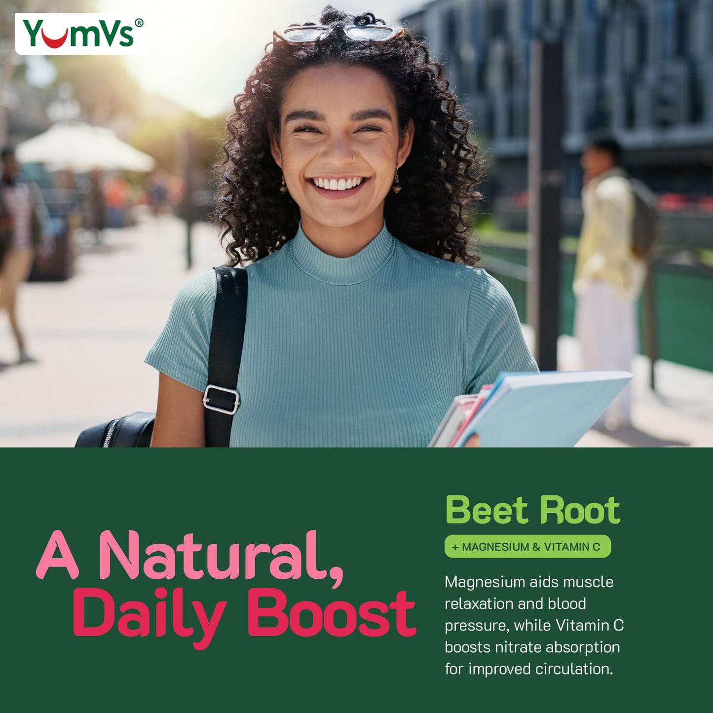 YUM-V'S Beet Root Gummies with Magnesium & Vitamin C, Berry Flavor, Gummy, 60 Gummies