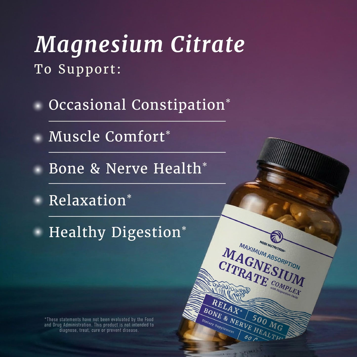 Nobi Nutrition Magnesium Citrate Complex 500 mg Capsule, 60 Count