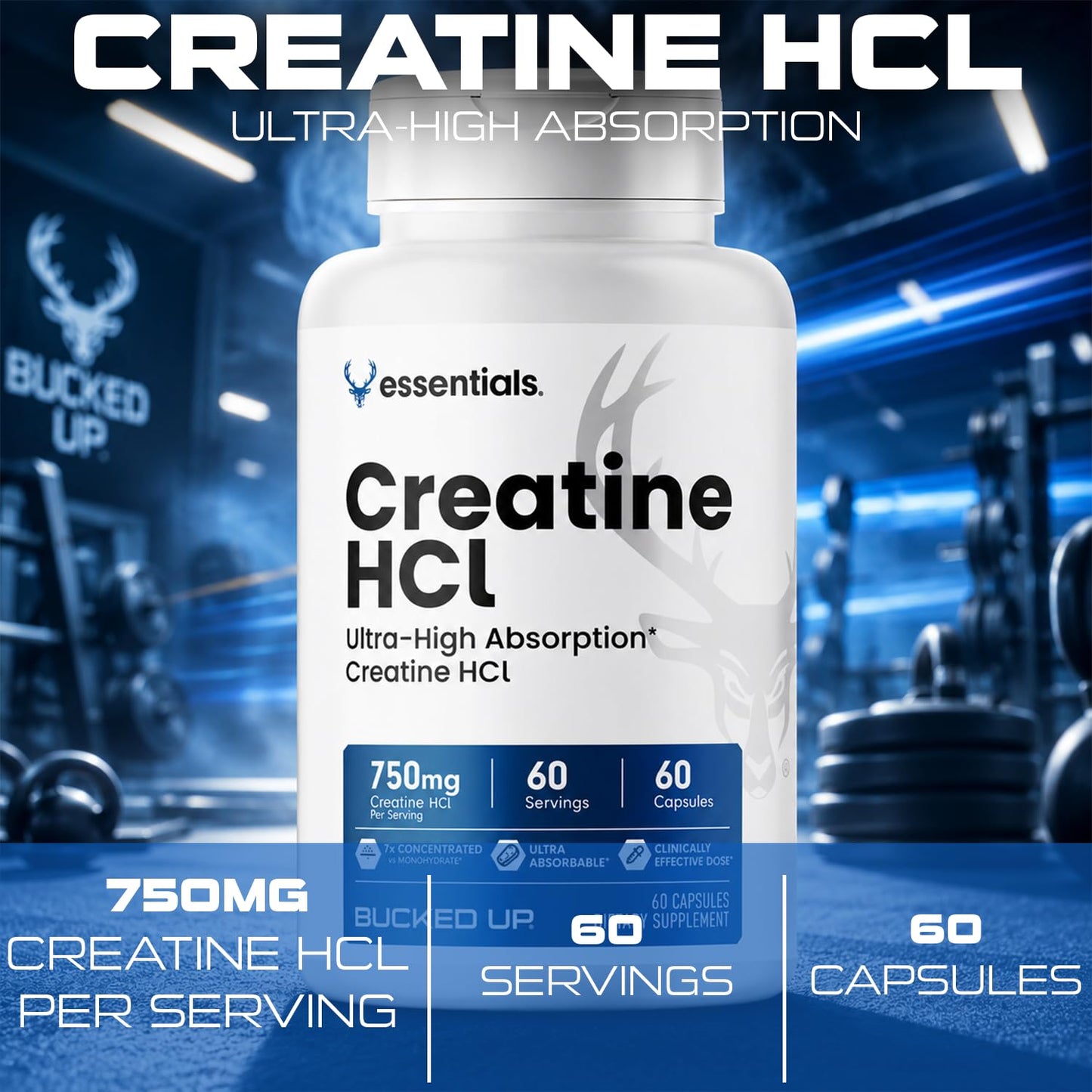 Bucked Up Creatine HCL 750mg Serving, 60 Capsules