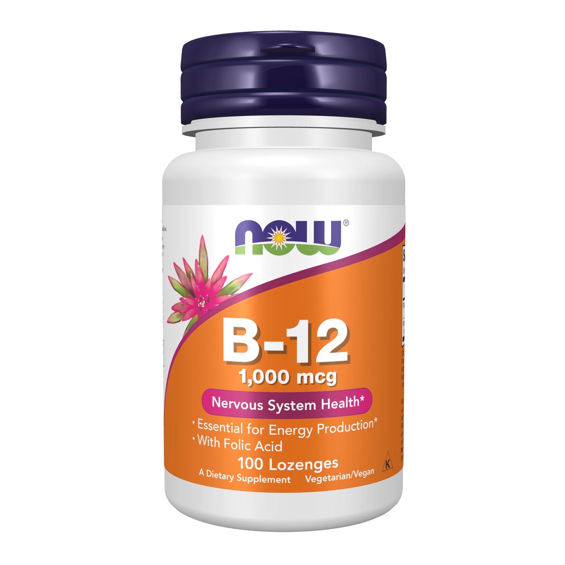 NOW Foods Vitamin B-12 1,000 mcg with Folic Acid, Nervous System Health*, Chewable Lozenges, 100 Count