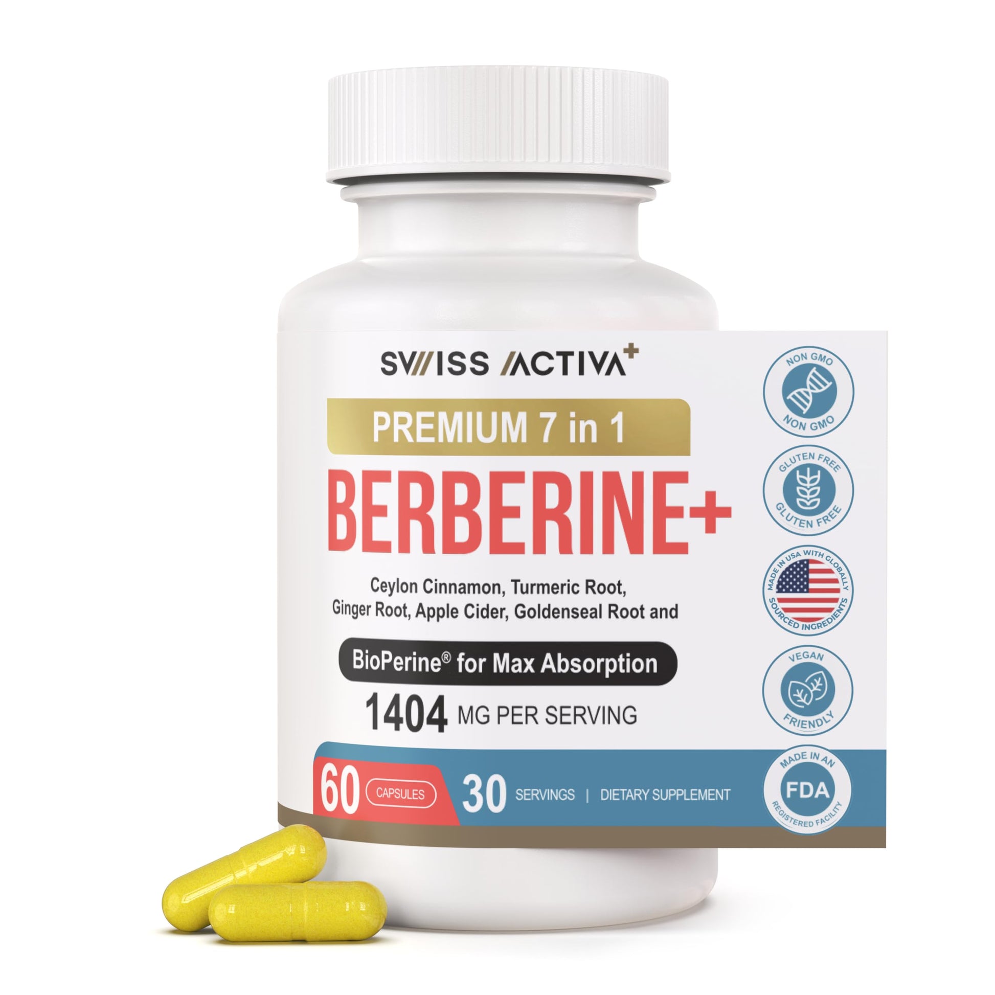 Swiss Activa+ Organic Berberine 7-in-1 Capsule 60 Count