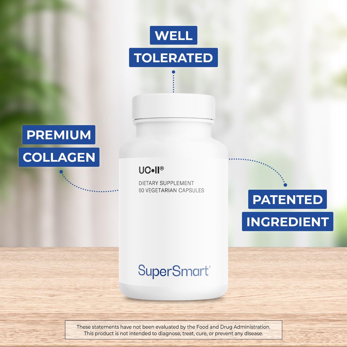 Supersmart UC II 40mg per Day Undenatured Type II Collagen Supplement Capsule, 60 Capsules