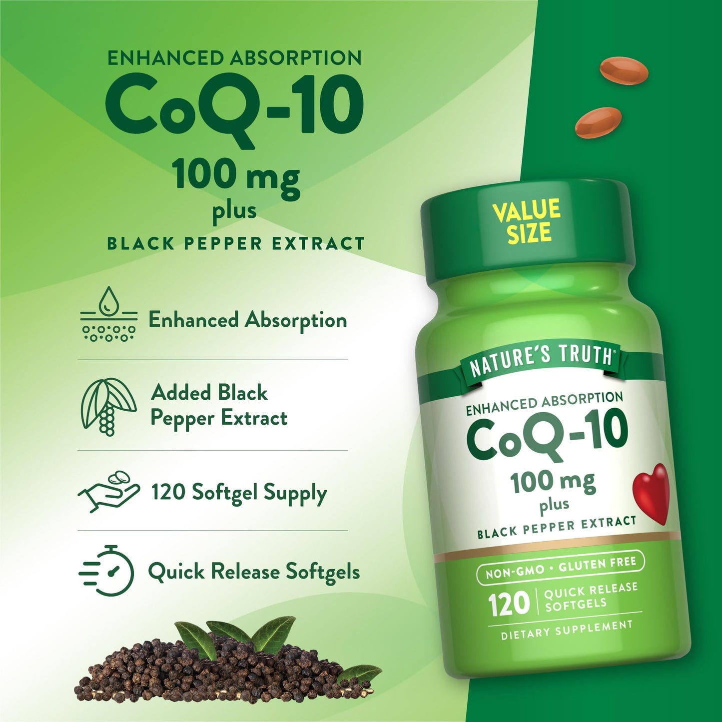 Nature's Truth CoQ10 100mg Softgels, 120 Count