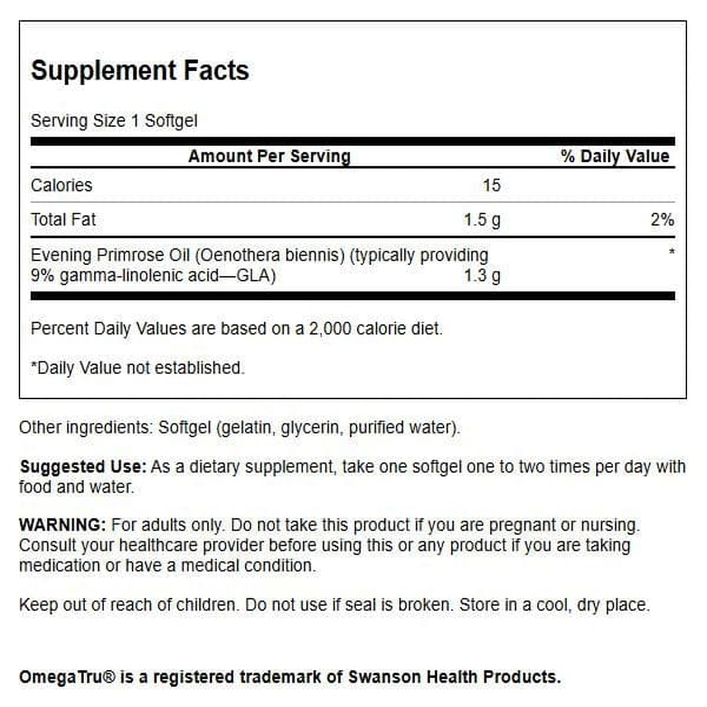 Swanson Evening Primrose Oil Omegatru Softgels 100 Count
