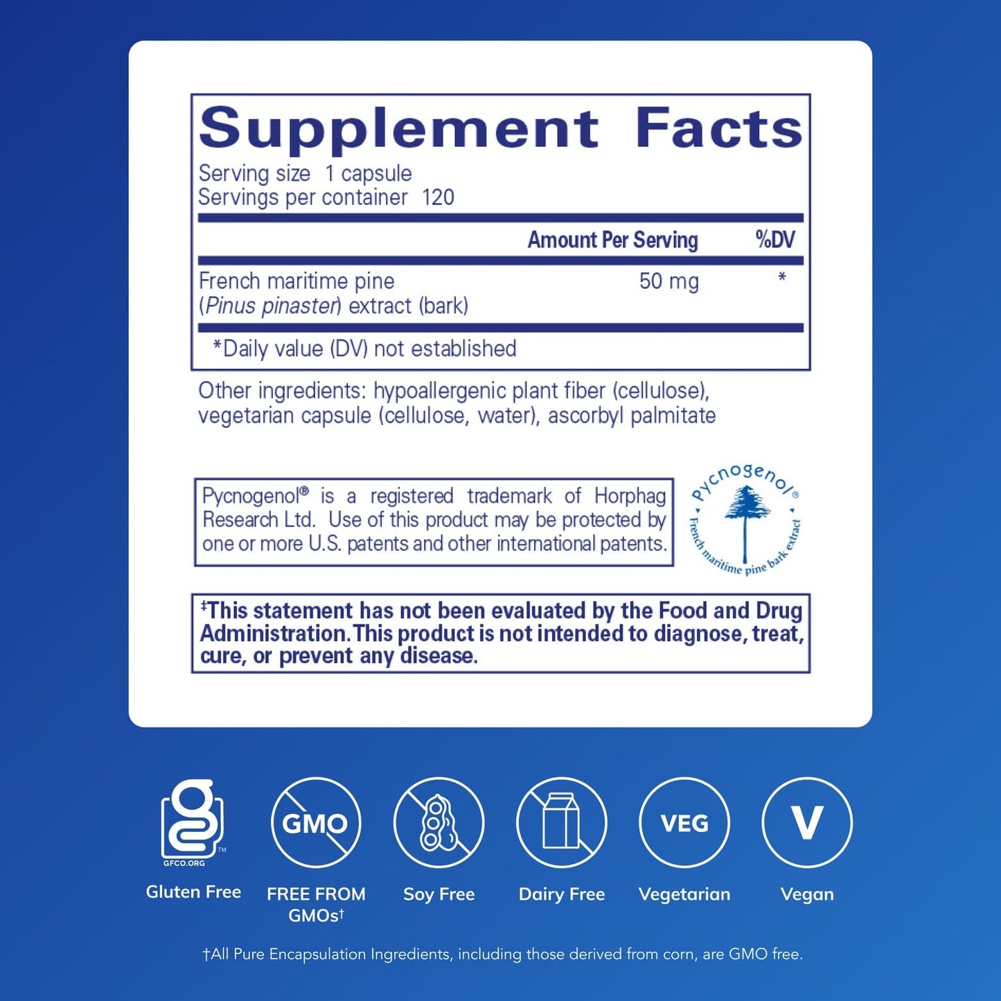 Pure Encapsulations Pycnogenol (Pine Bark Extract) 50 mg, 120 Capsules