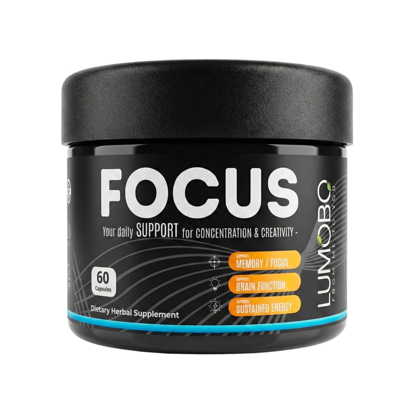 Lumobo Focus Capsules – Caffeine-Free Nootropic Brain Support with Lion's Mane, Bacopa, Rhodiola, L-Theanine & Alpha GPC – No Stimulants – 60 Vegan Capsules