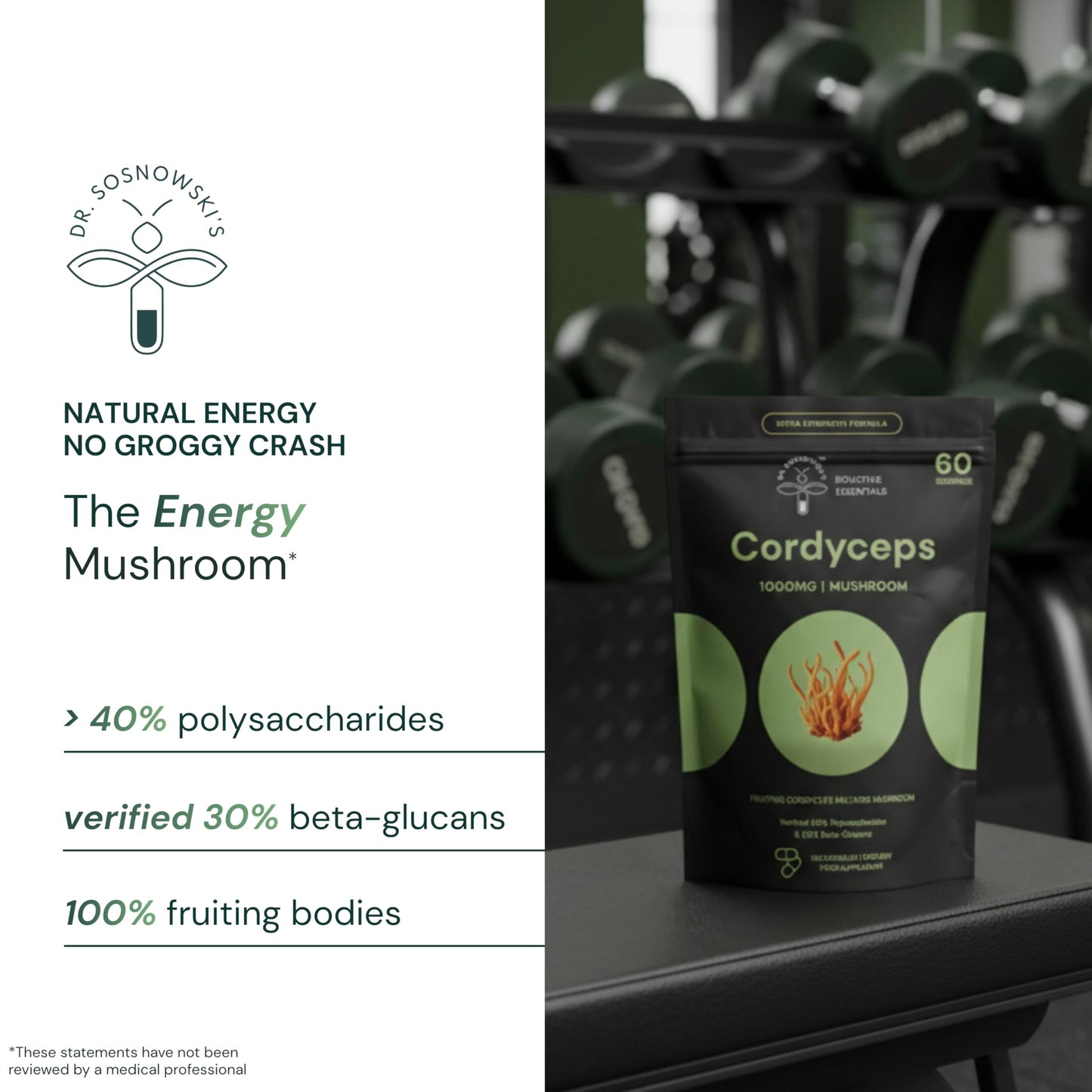 Dr Sosnowski's BioActive Cordyceps Mushroom Capsules 1000mg High Strength Cordyceps Extract, 120 Capsules