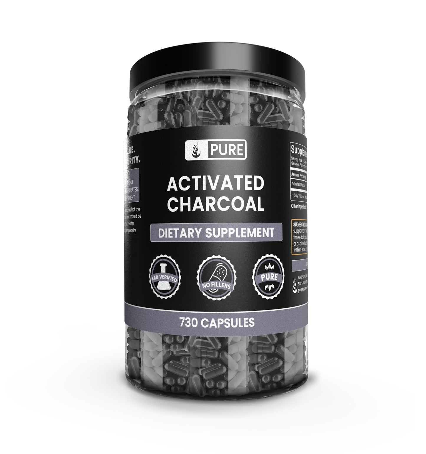 PURE ORIGINAL INGREDIENTS Activated Charcoal Capsules 730