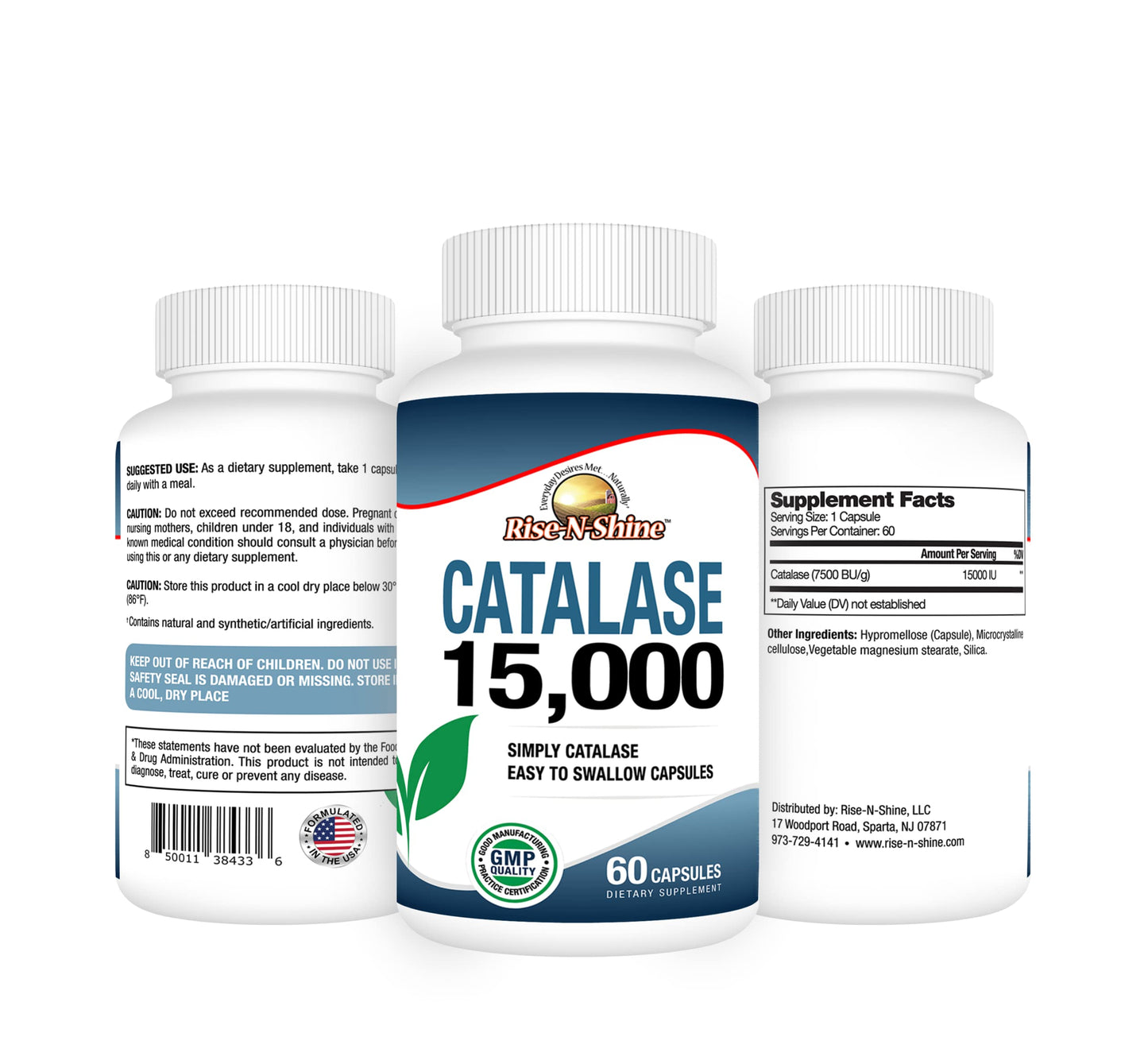 Rise-N-Shine Catalase Supplement 15,000 Powerful Antioxidant Enzyme for Hair Health, Strong Hair Support, 60 Capsules